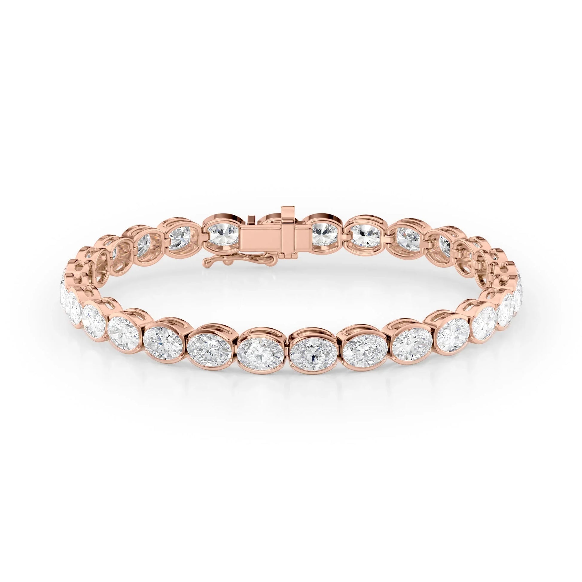 Oval Lab Grown Diamond East West Half Bezel Tennis Bracelet, EF Color, VS Clarity, IGI Certified