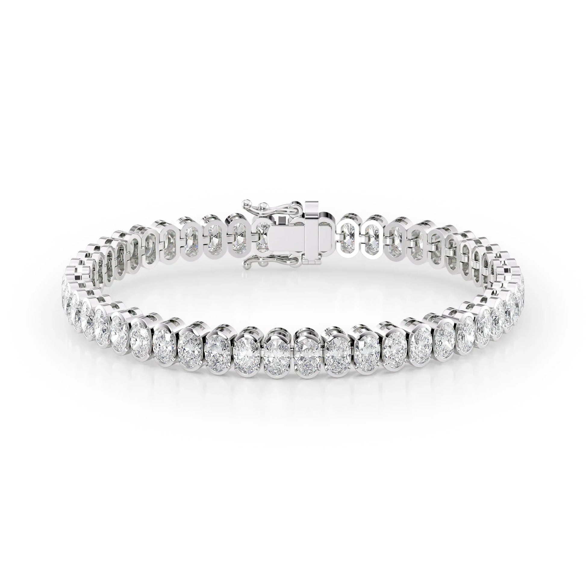 Oval Lab Grown Diamond Bezel Tennis Bracelet, EF Color, VS Clarity, IGI Certificate