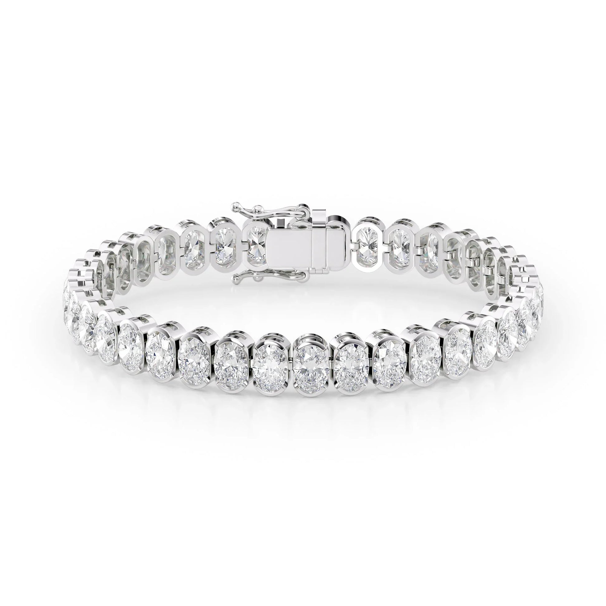 Oval Lab Grown Diamond Bezel Tennis Bracelet, EF Color, VS Clarity, IGI Certificate