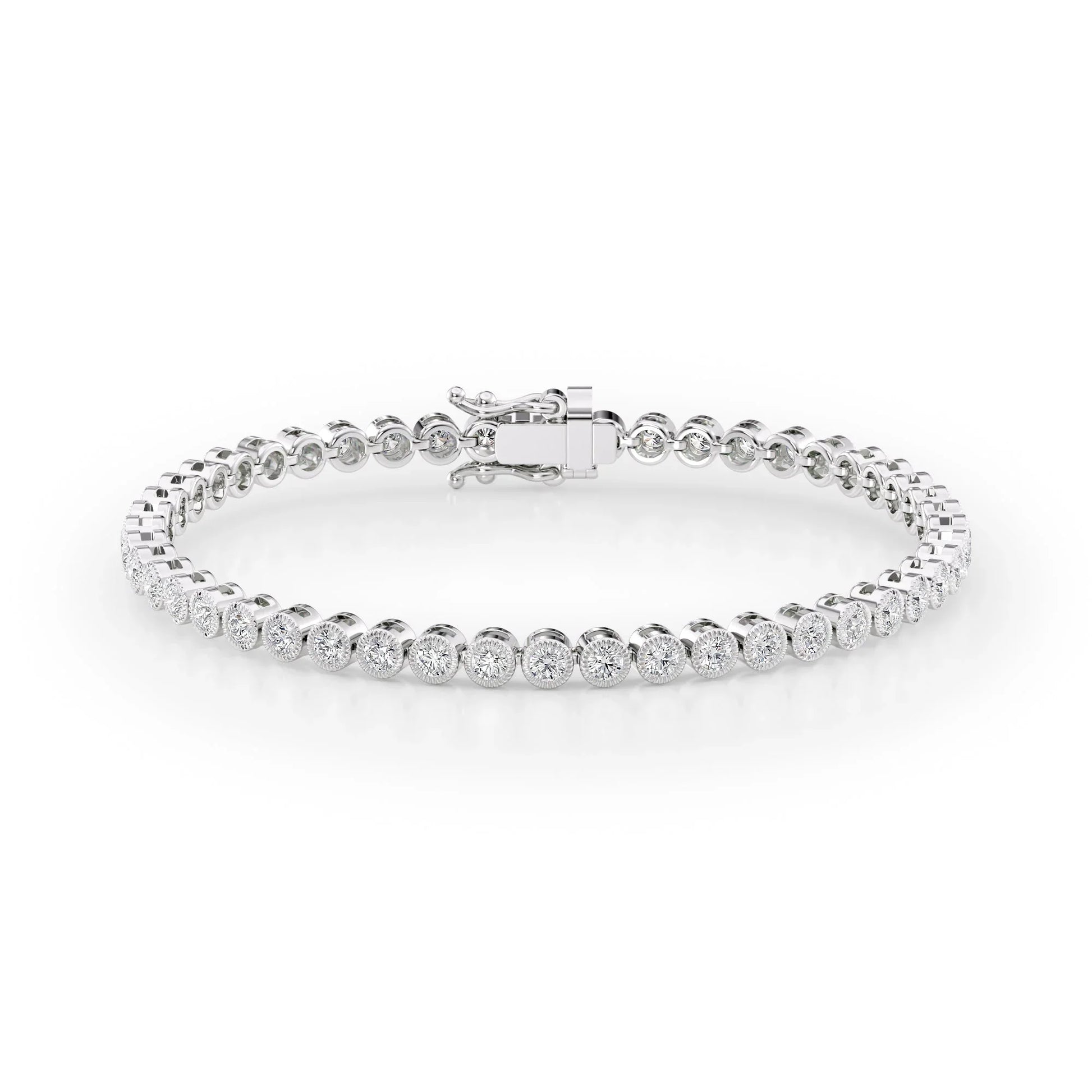 Round Lab Grown Diamond Beaded Bezel Tennis Bracelet, EF Color, VS Clarity, IGI Certified