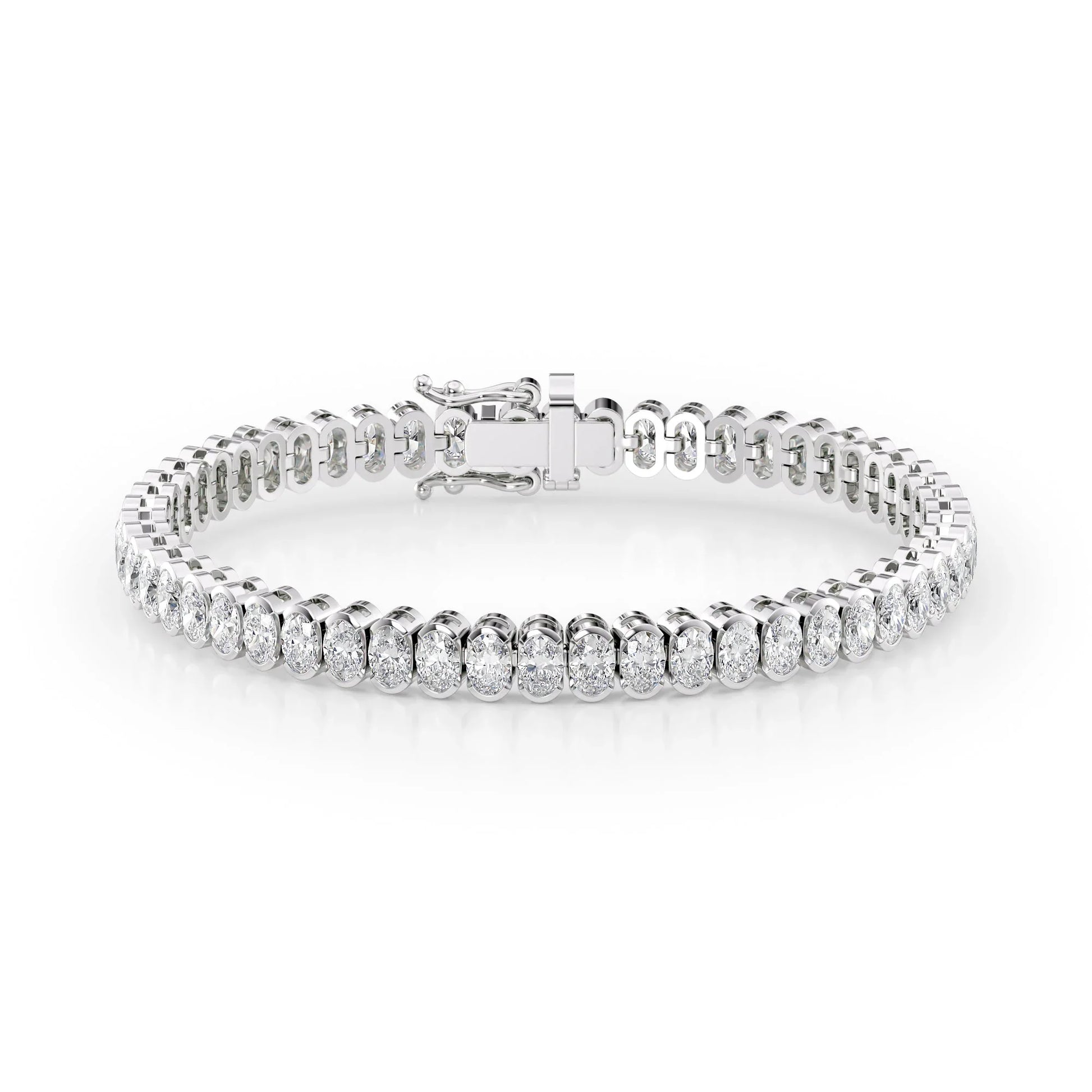 Oval Lab Grown Diamond Bezel Tennis Bracelet, EF Color, VS Clarity, IGI Certificate