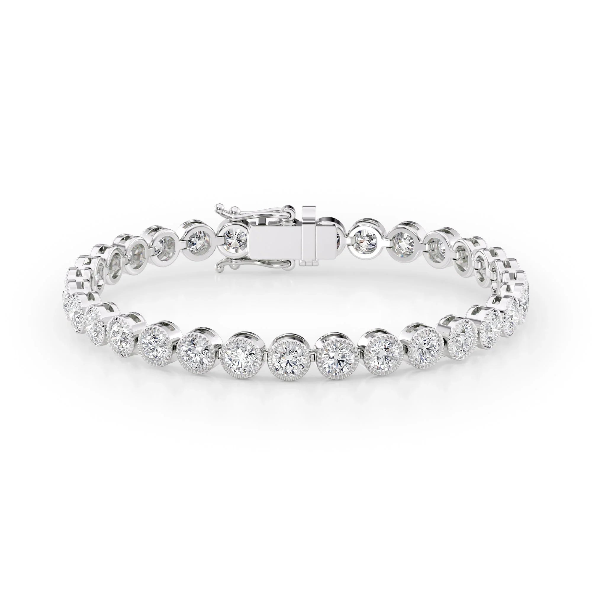 Round Lab Grown Diamond Beaded Bezel Tennis Bracelet, EF Color, VS Clarity, IGI Certified