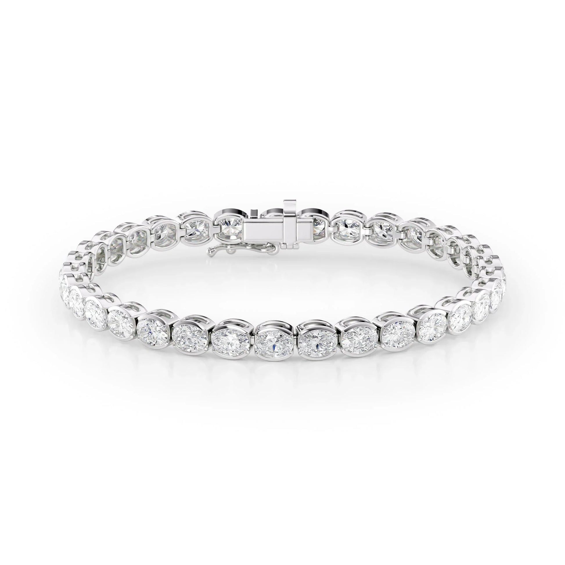 Oval Lab Grown Diamond East West Half Bezel Tennis Bracelet, EF Color, VS Clarity, IGI Certified