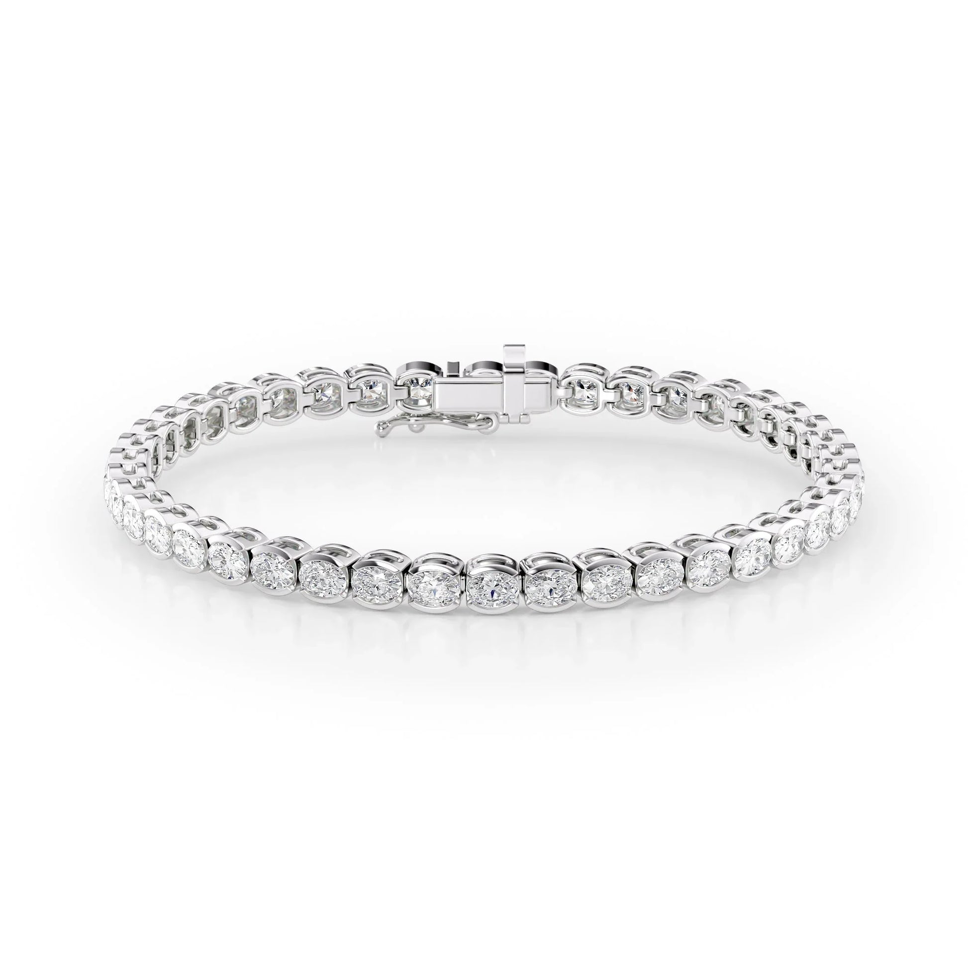 Oval Lab Grown Diamond East West Half Bezel Tennis Bracelet, EF Color, VS Clarity, IGI Certified