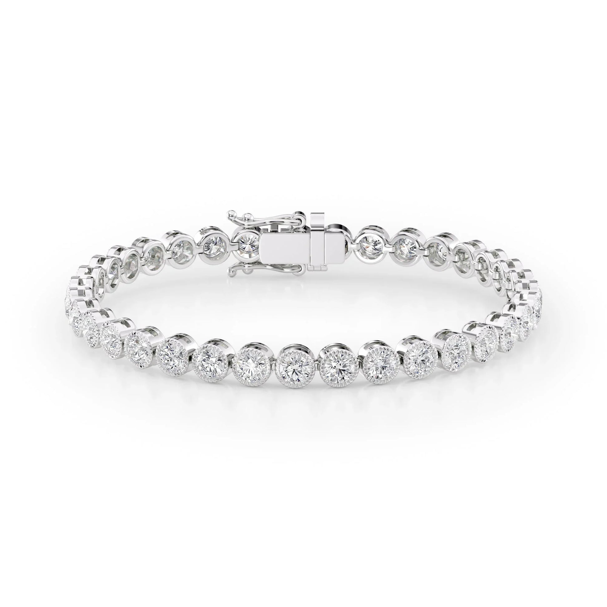Round Lab Grown Diamond Beaded Bezel Tennis Bracelet, EF Color, VS Clarity, IGI Certified