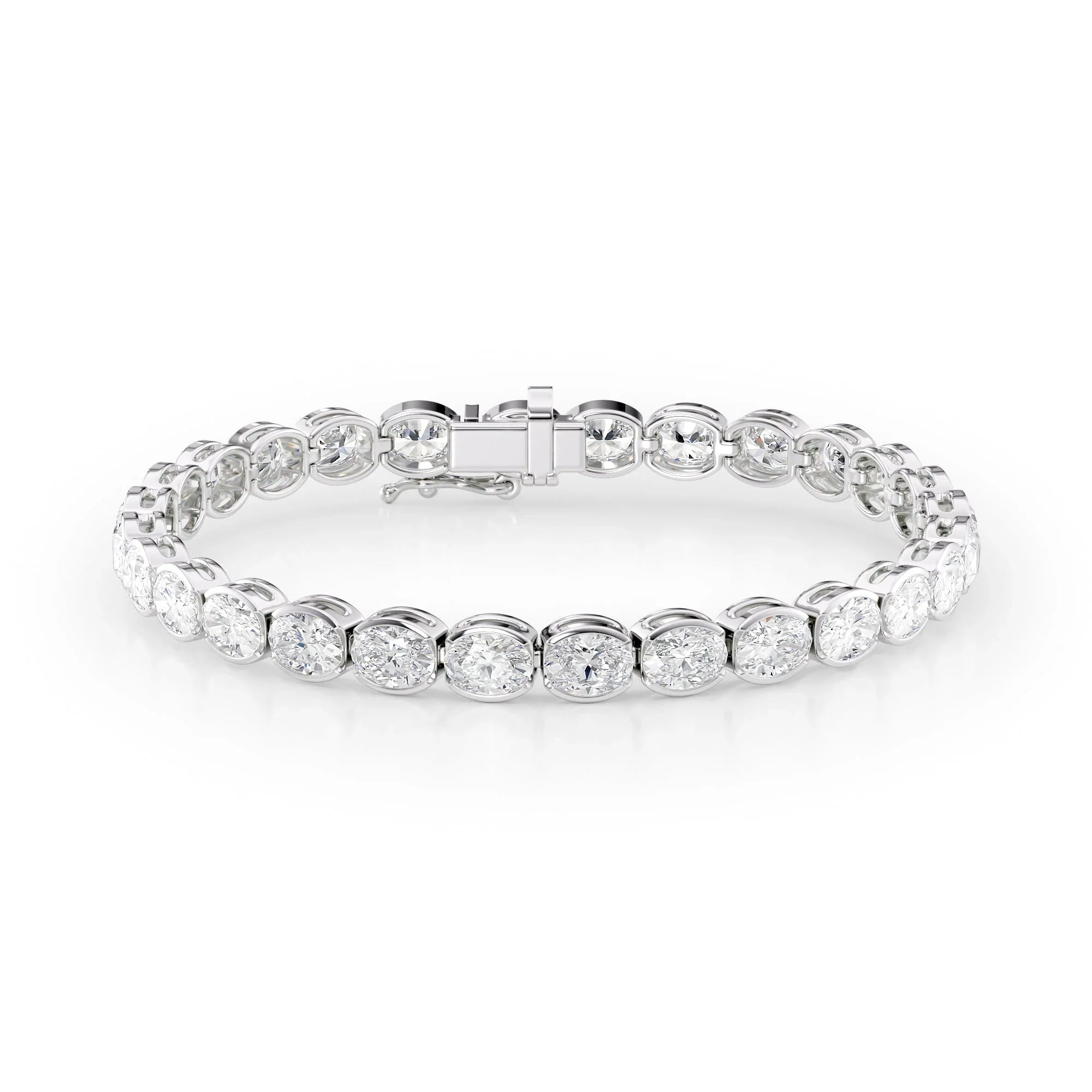 Oval Lab Grown Diamond East West Half Bezel Tennis Bracelet, EF Color, VS Clarity, IGI Certified