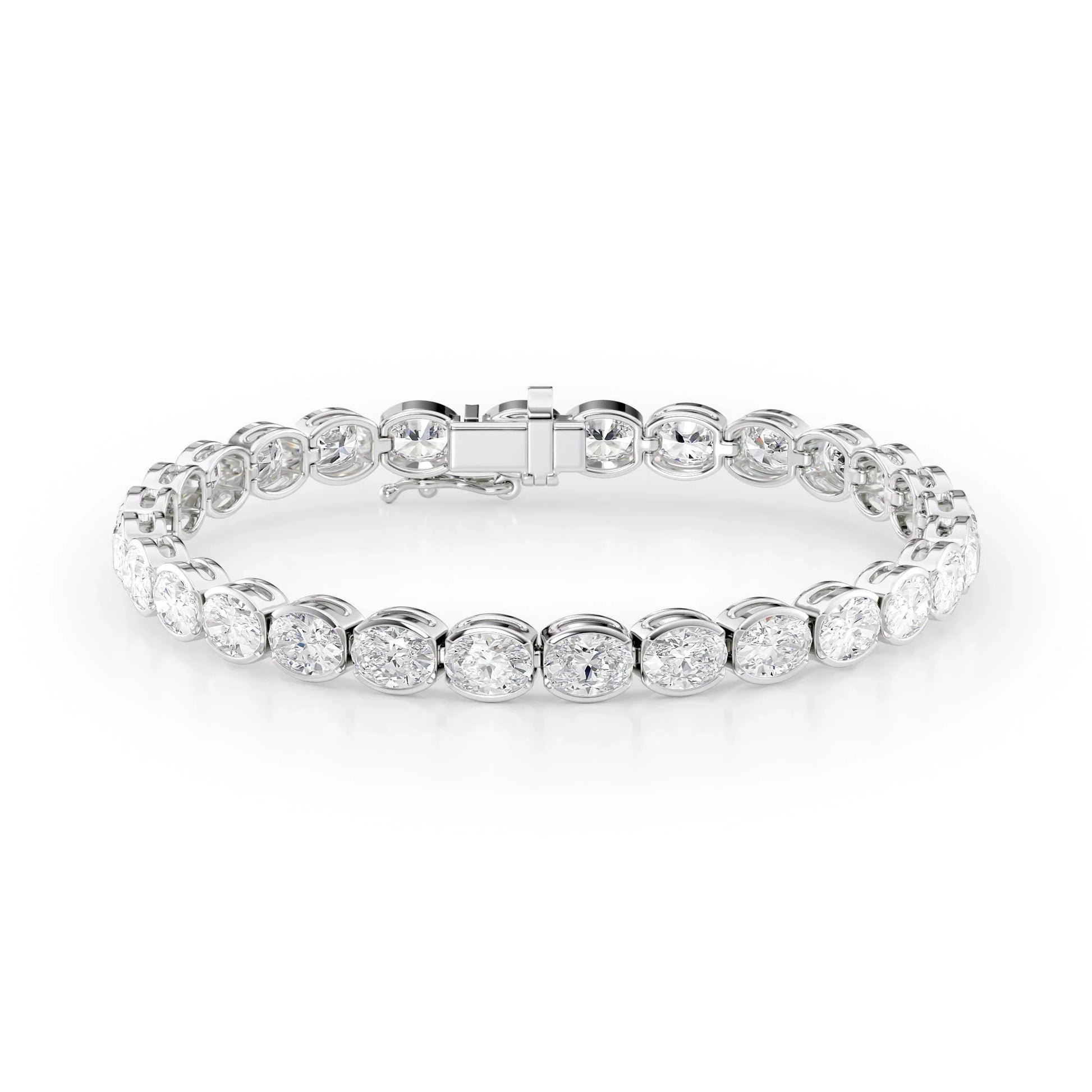 Oval Lab Grown Diamond East West Half Bezel Tennis Bracelet, EF Color, VS Clarity, IGI Certified