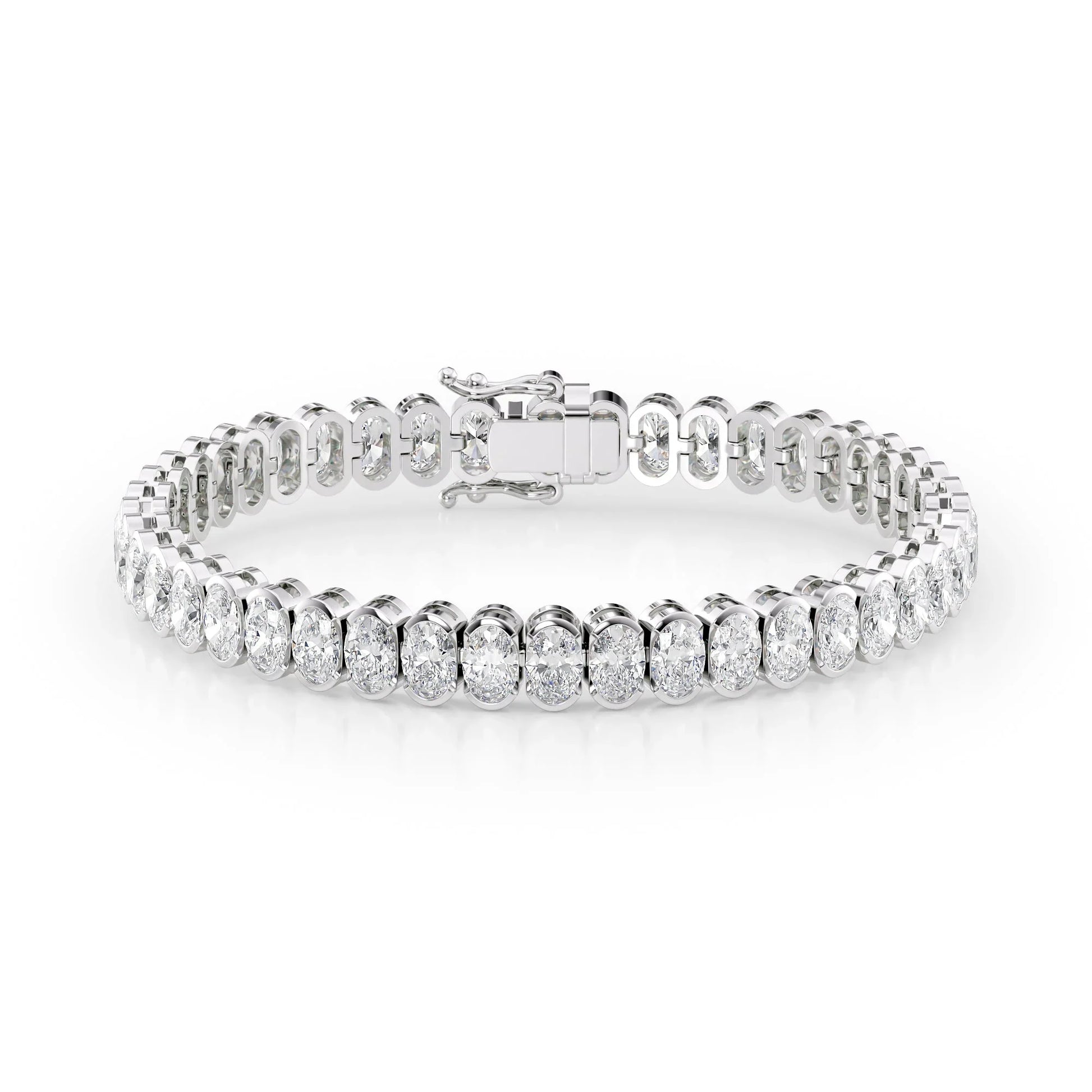 Oval Lab Grown Diamond Bezel Tennis Bracelet, EF Color, VS Clarity, IGI Certificate