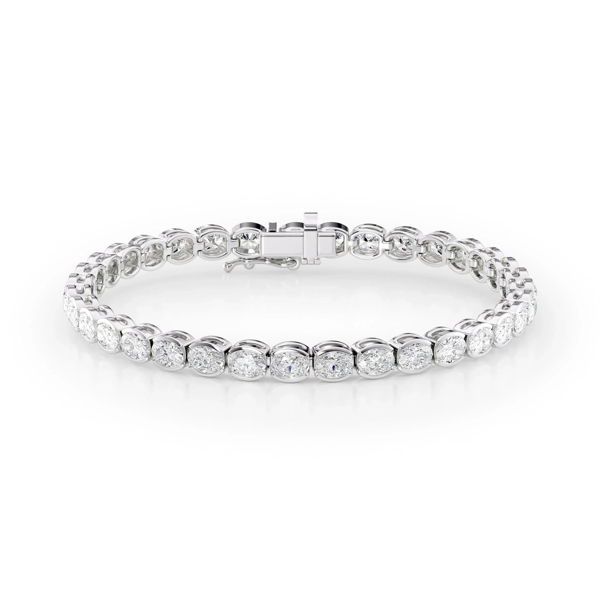 Oval Lab Grown Diamond East West Half Bezel Tennis Bracelet, EF Color, VS Clarity, IGI Certified