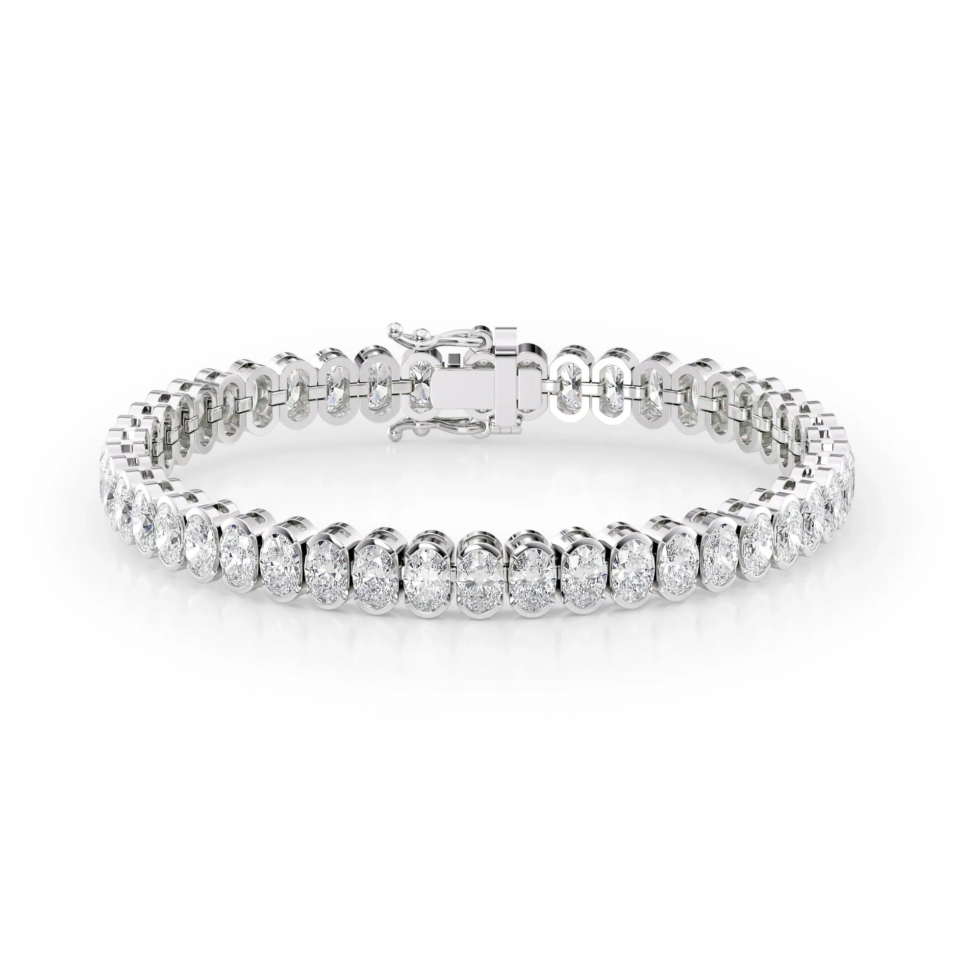 Oval Lab Grown Diamond Bezel Tennis Bracelet, EF Color, VS Clarity, IGI Certificate