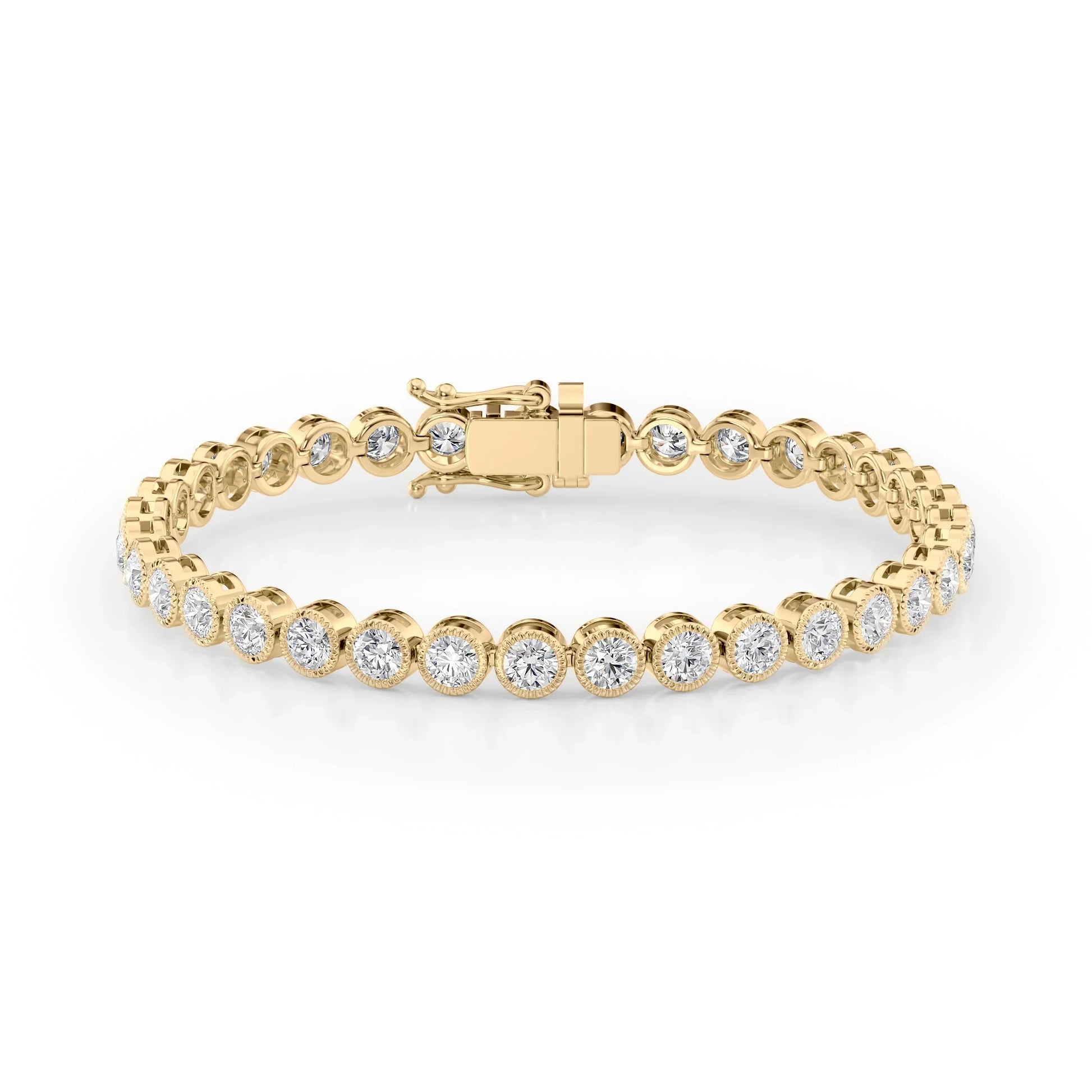 Round Lab Grown Diamond Beaded Bezel Tennis Bracelet, EF Color, VS Clarity, IGI Certified