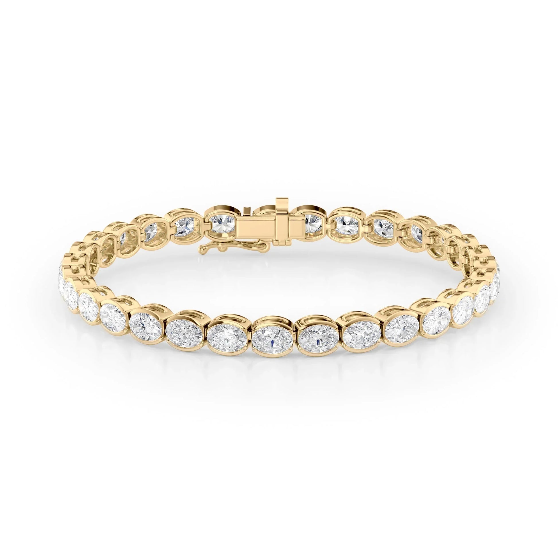 Oval Lab Grown Diamond East West Half Bezel Tennis Bracelet, EF Color, VS Clarity, IGI Certified