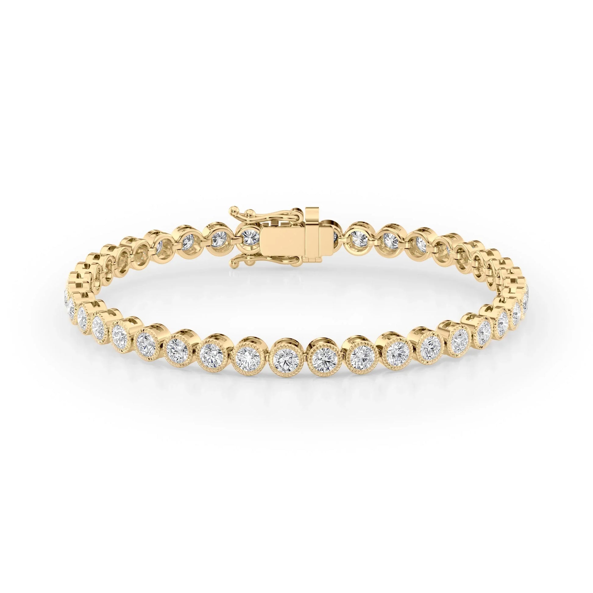 Round Lab Grown Diamond Beaded Bezel Tennis Bracelet, EF Color, VS Clarity, IGI Certified