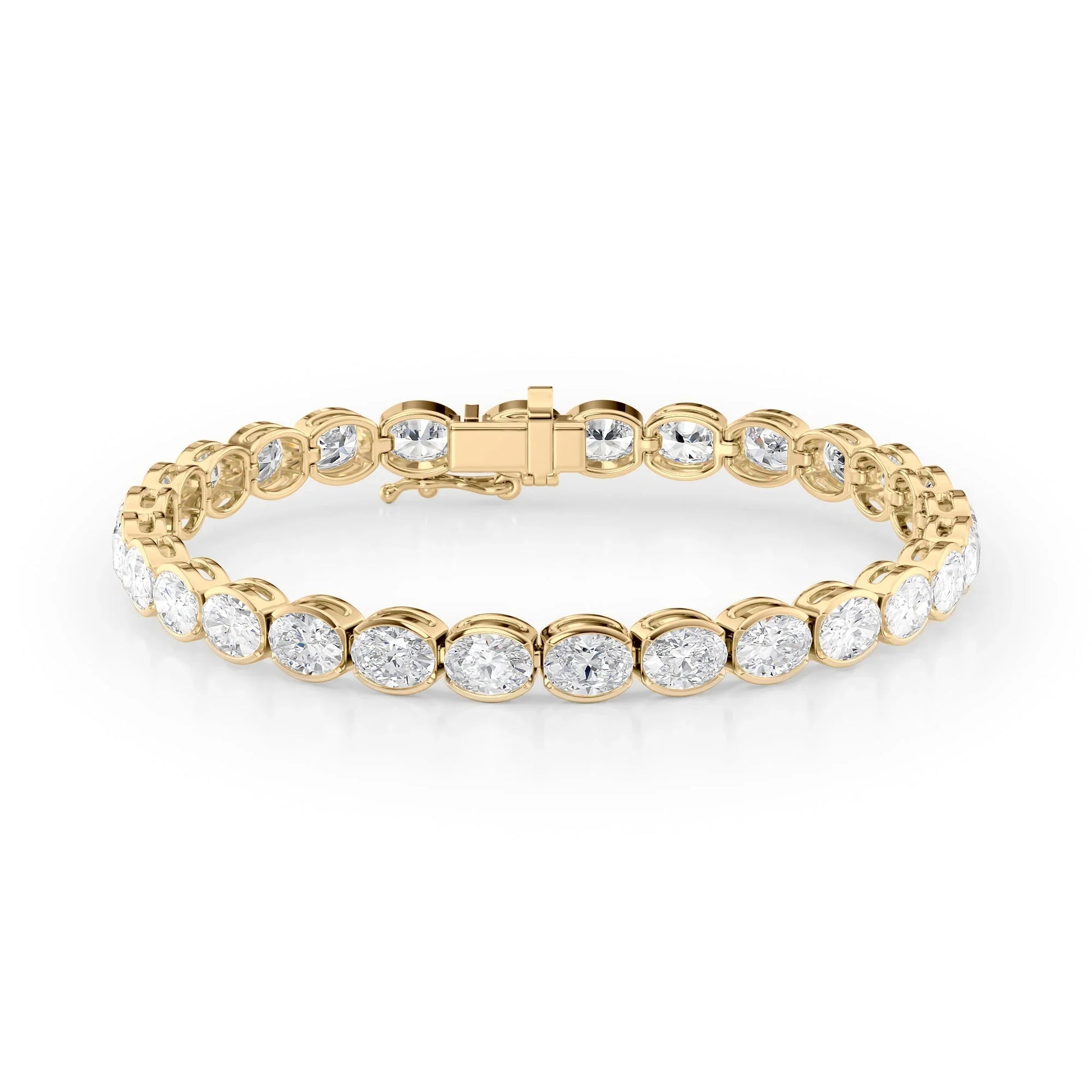 Oval Lab Grown Diamond East West Half Bezel Tennis Bracelet, EF Color, VS Clarity, IGI Certified