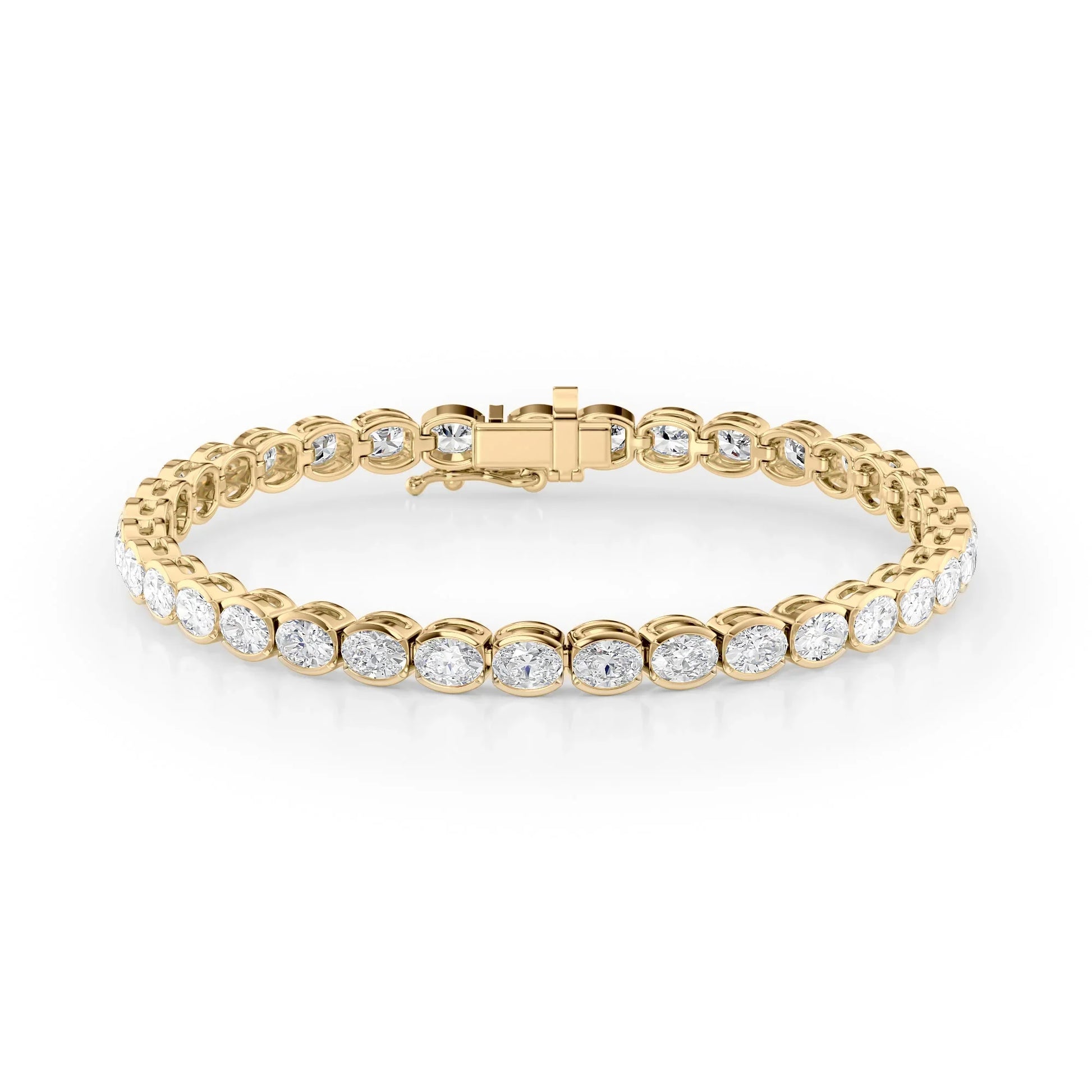 Oval Lab Grown Diamond East West Half Bezel Tennis Bracelet, EF Color, VS Clarity, IGI Certified