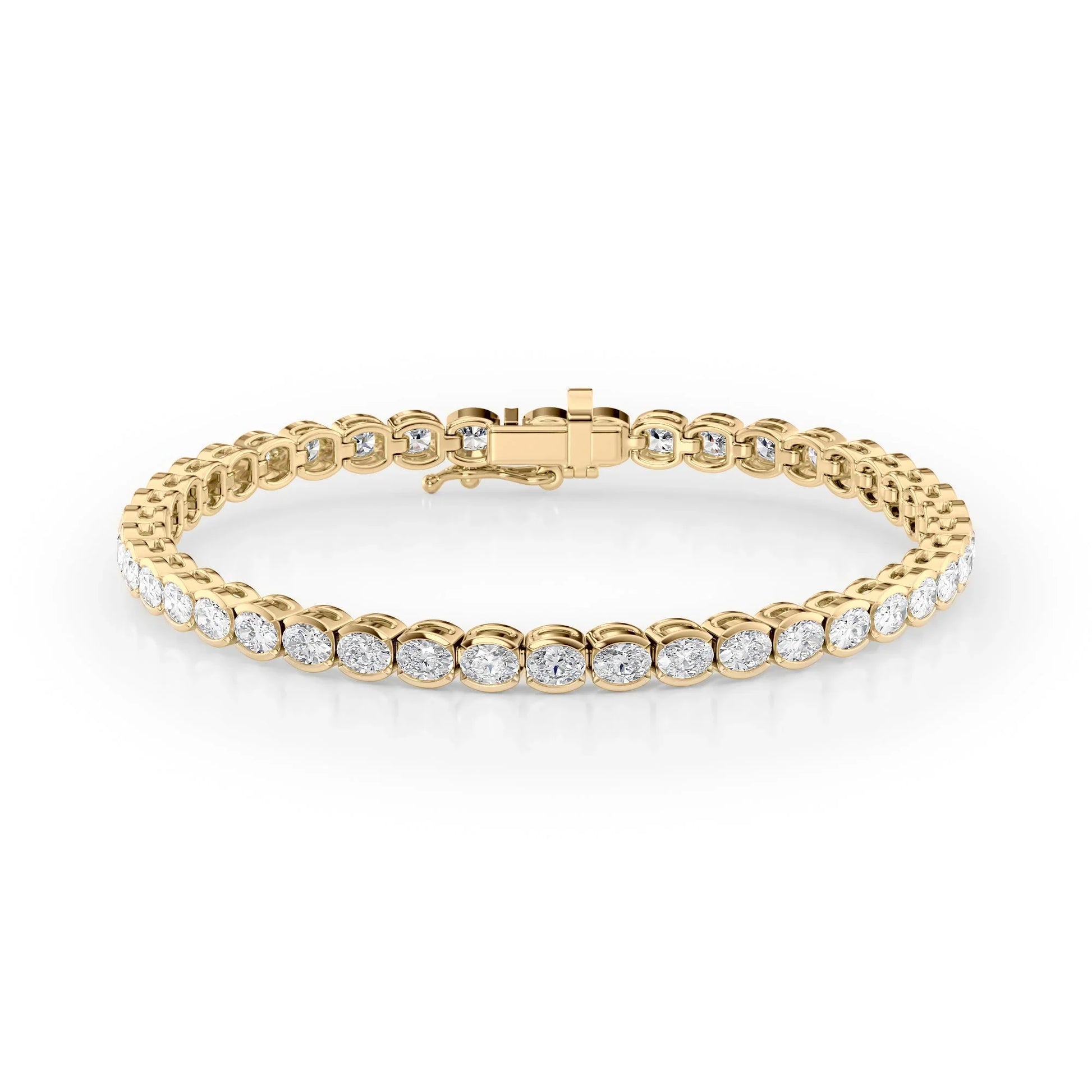 Oval Lab Grown Diamond East West Half Bezel Tennis Bracelet, EF Color, VS Clarity, IGI Certified