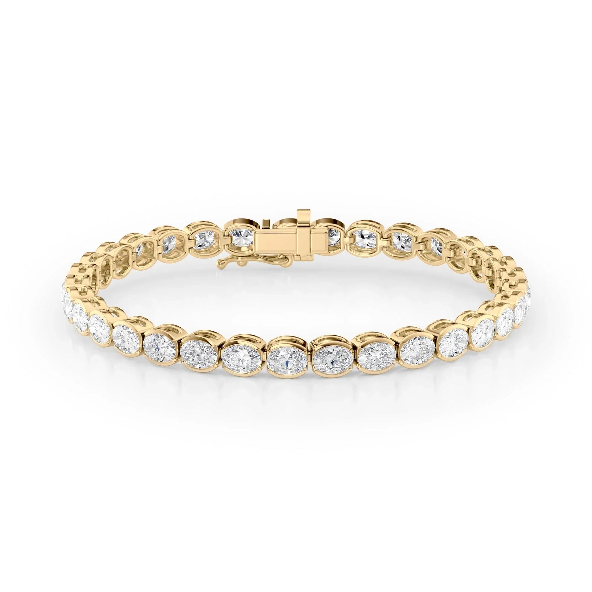 Oval Lab Grown Diamond East West Half Bezel Tennis Bracelet, EF Color, VS Clarity, IGI Certified