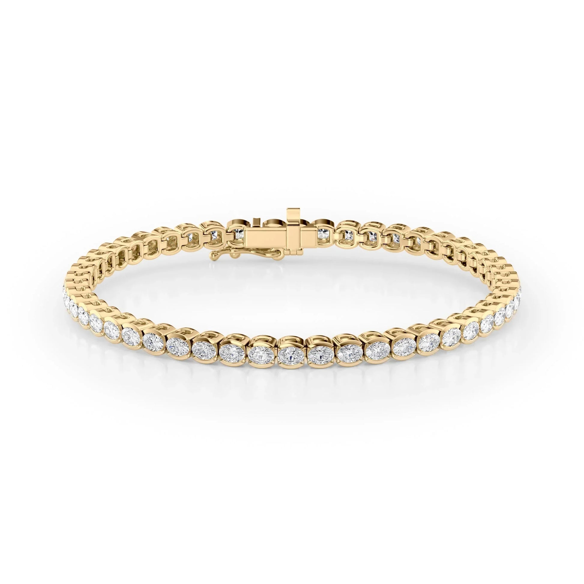 Oval Lab Grown Diamond East West Half Bezel Tennis Bracelet, EF Color, VS Clarity, IGI Certified