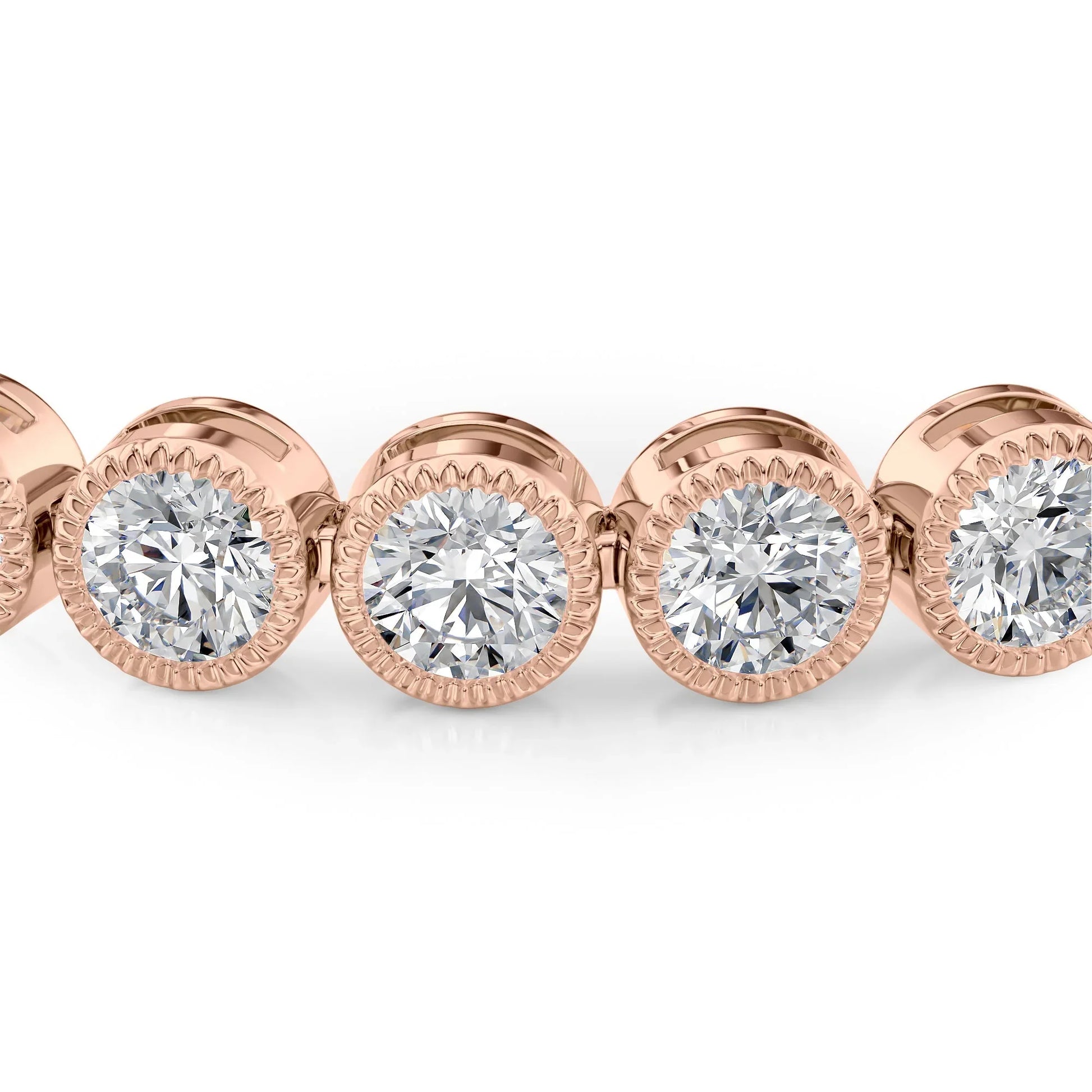 Round Lab Grown Diamond Beaded Bezel Tennis Bracelet, EF Color, VS Clarity, IGI Certified