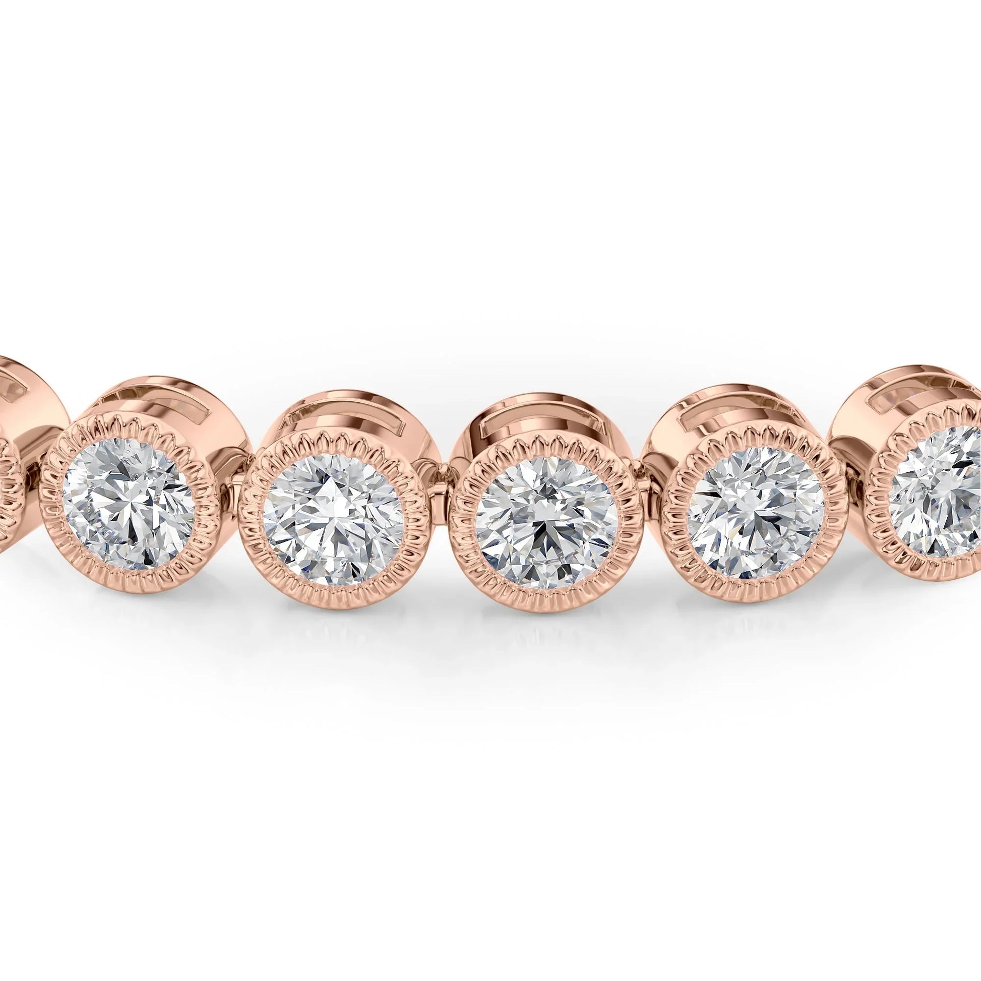 Round Lab Grown Diamond Beaded Bezel Tennis Bracelet, EF Color, VS Clarity, IGI Certified