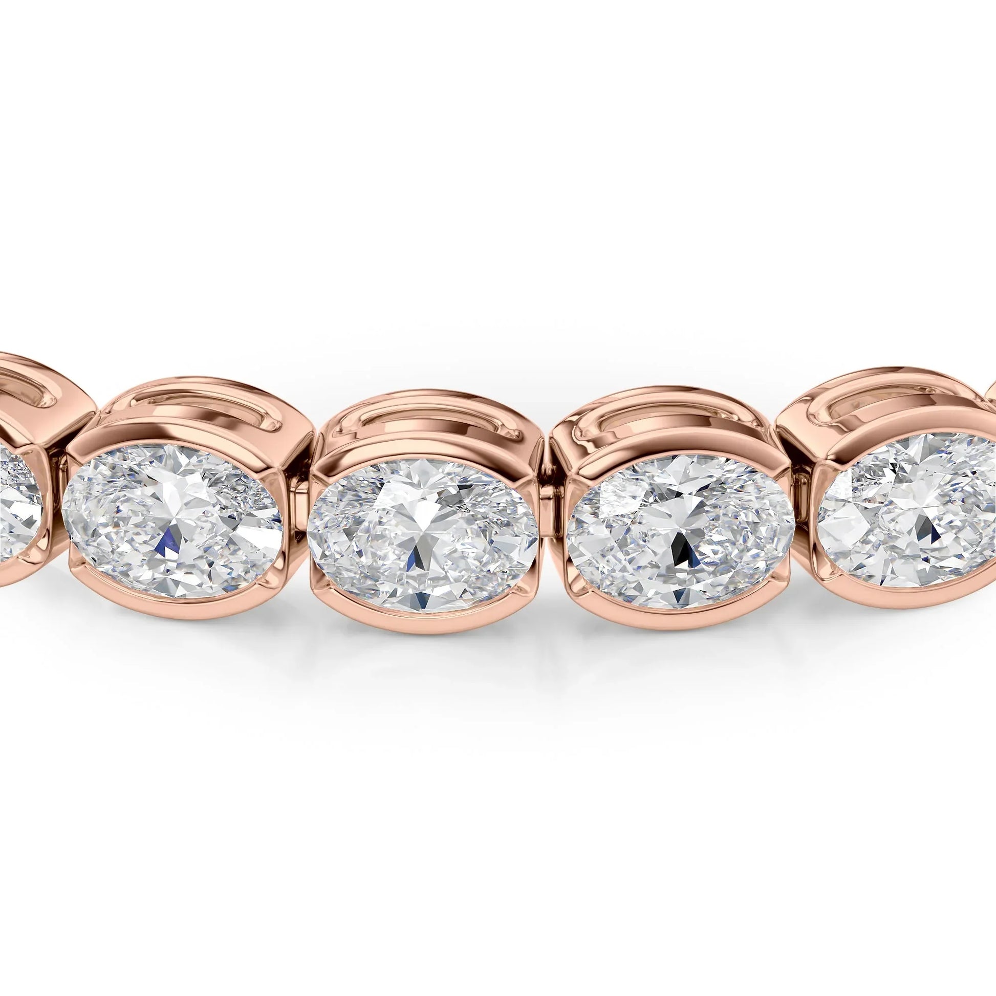 Oval Lab Grown Diamond East West Half Bezel Tennis Bracelet, EF Color, VS Clarity, IGI Certified