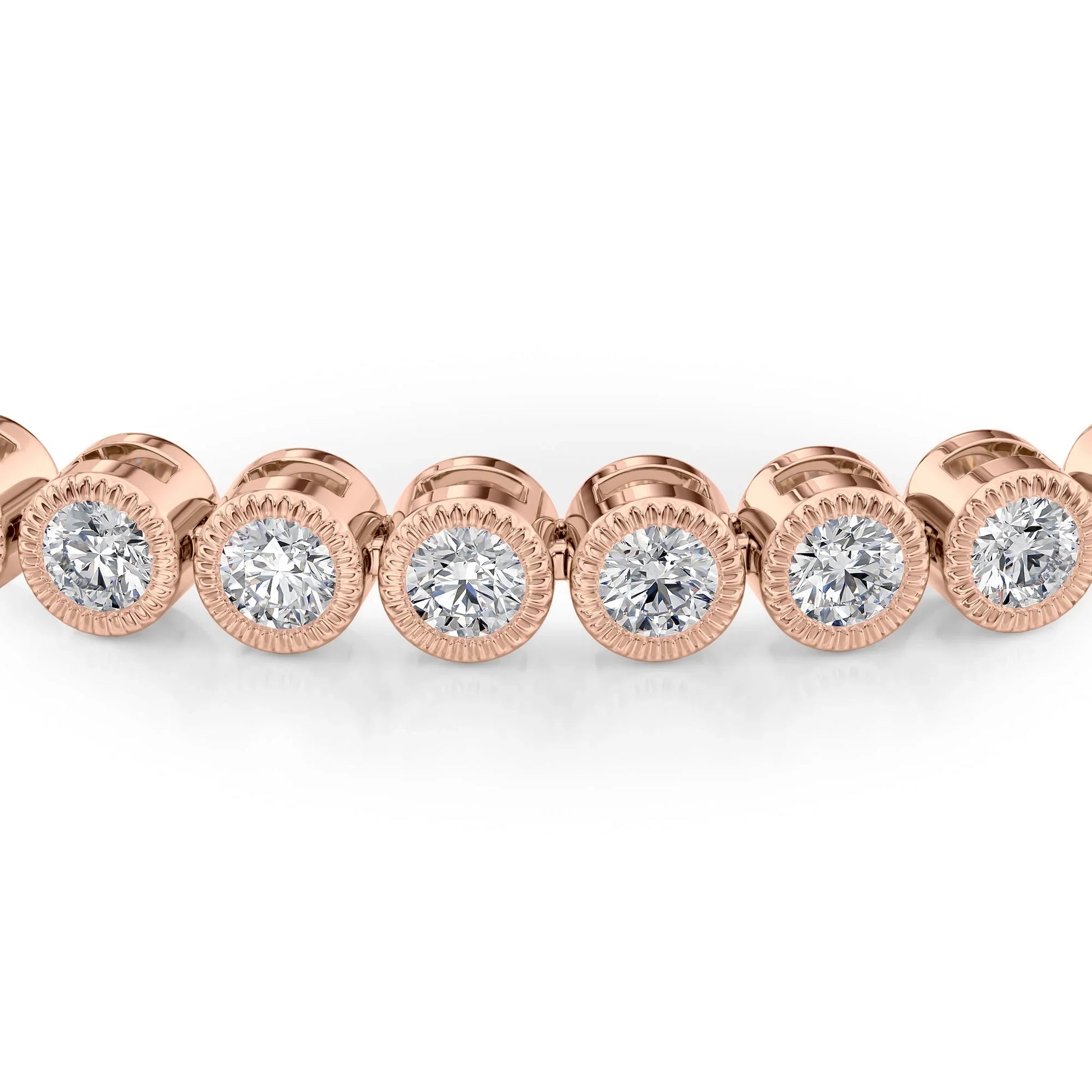 Round Lab Grown Diamond Beaded Bezel Tennis Bracelet, EF Color, VS Clarity, IGI Certified