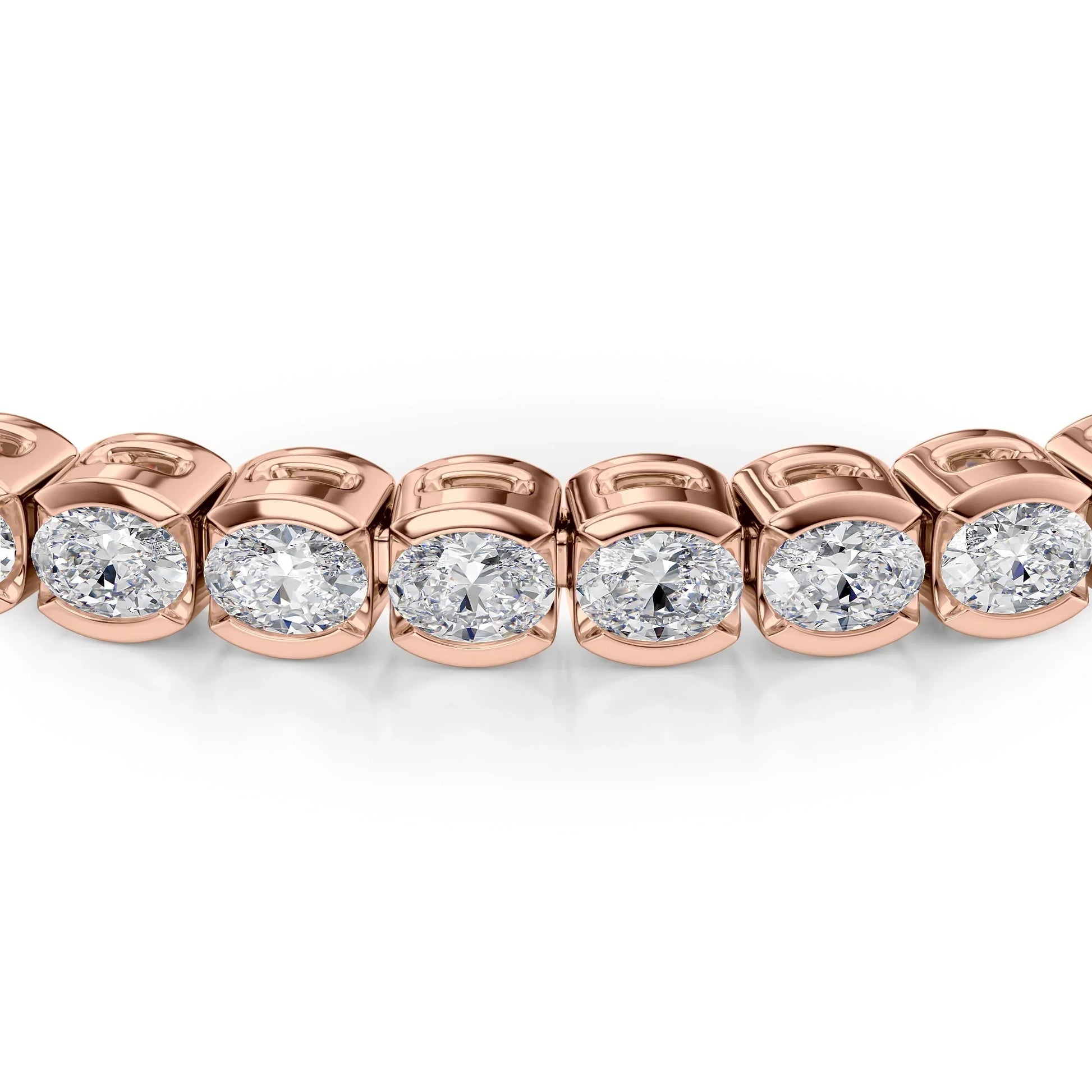 Oval Lab Grown Diamond East West Half Bezel Tennis Bracelet, EF Color, VS Clarity, IGI Certified