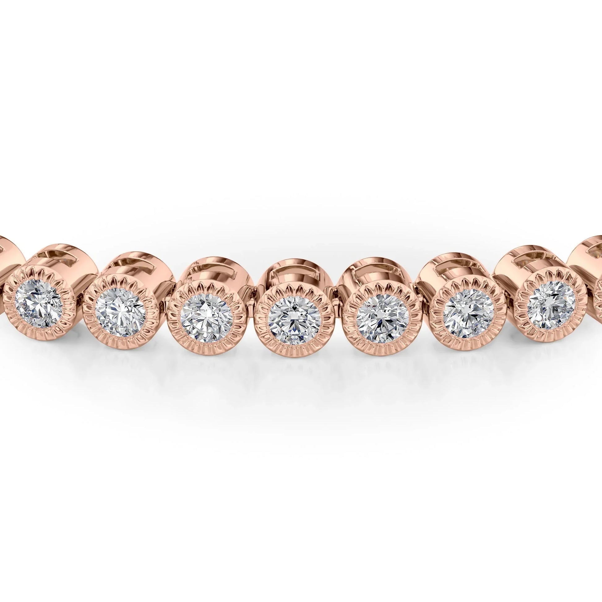 Round Lab Grown Diamond Beaded Bezel Tennis Bracelet, EF Color, VS Clarity, IGI Certified