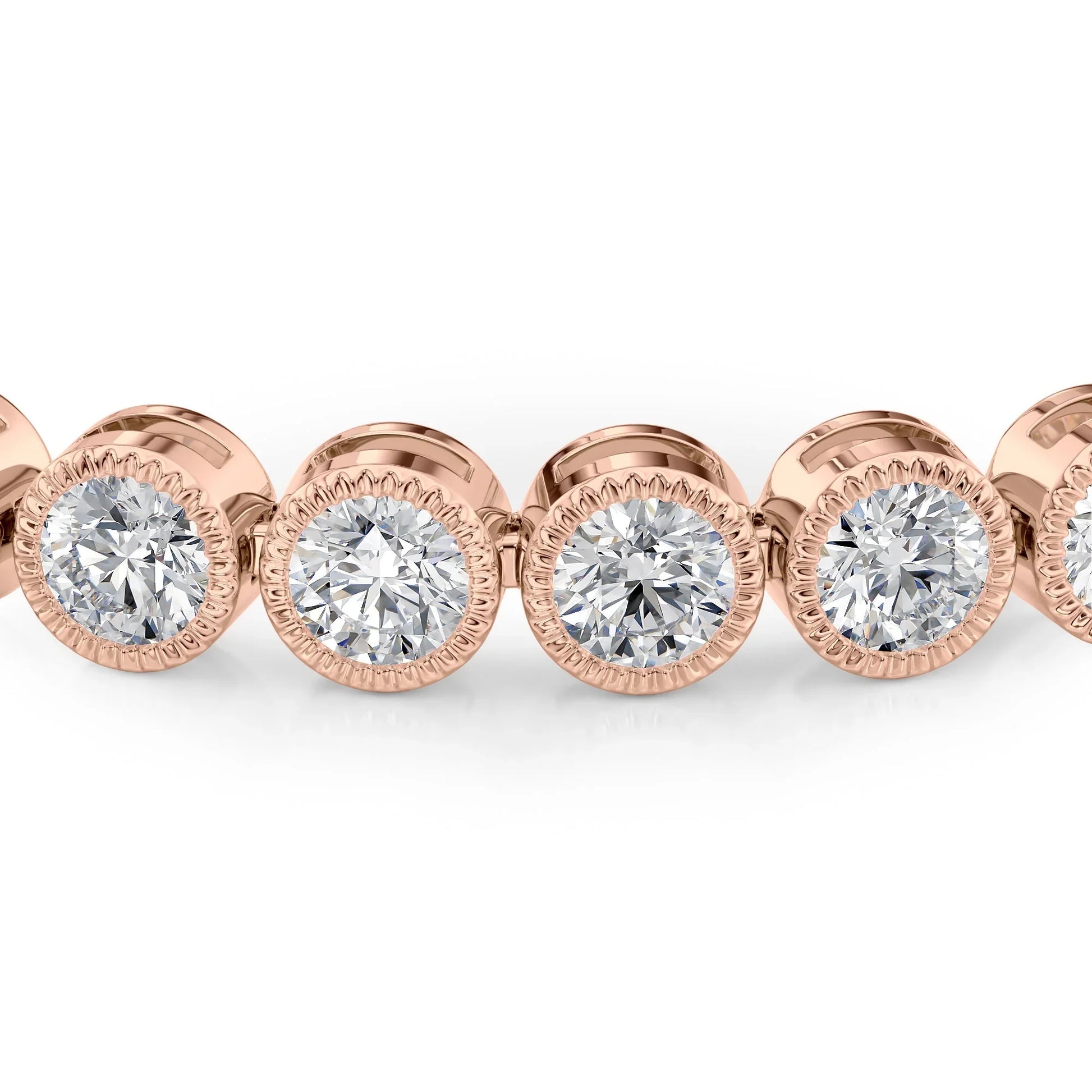 Round Lab Grown Diamond Beaded Bezel Tennis Bracelet, EF Color, VS Clarity, IGI Certified