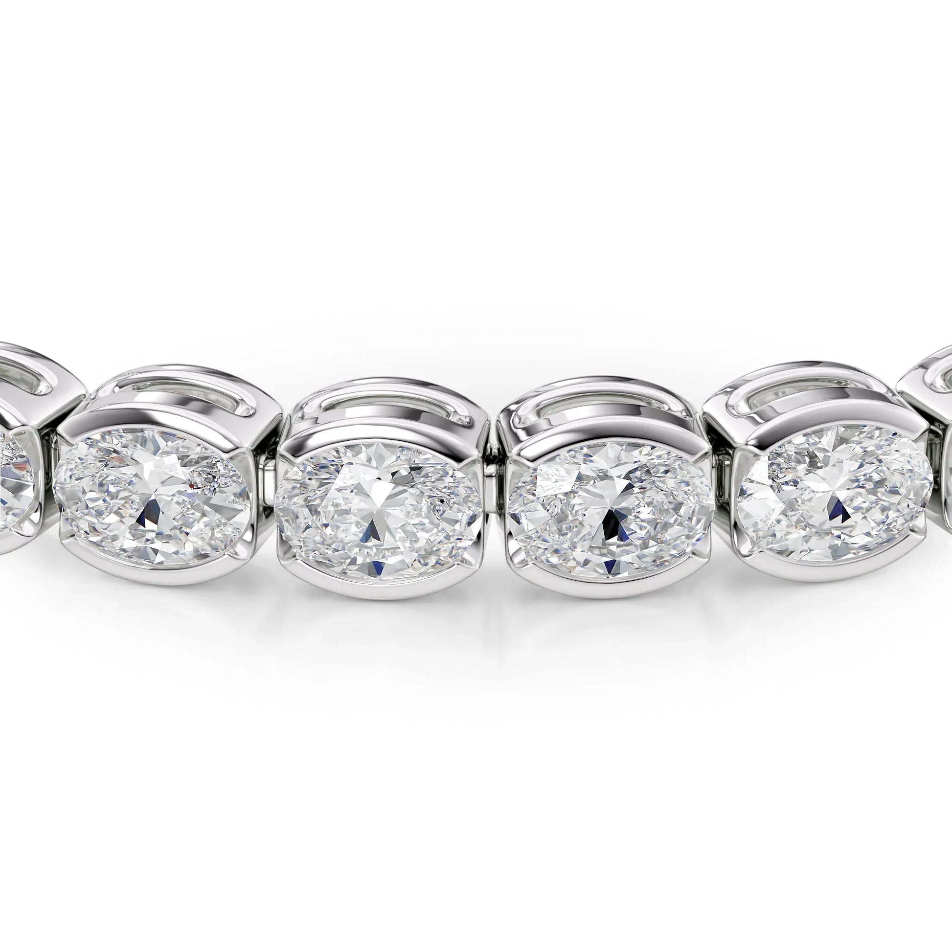 Oval Lab Grown Diamond East West Half Bezel Tennis Bracelet, EF Color, VS Clarity, IGI Certified