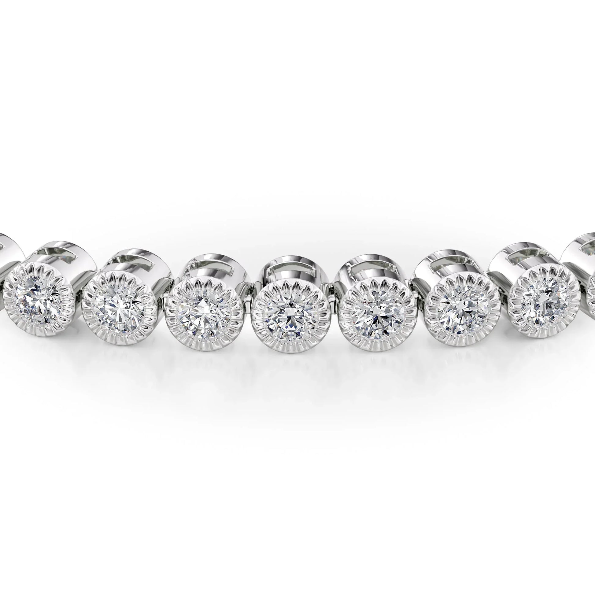 Round Lab Grown Diamond Beaded Bezel Tennis Bracelet, EF Color, VS Clarity, IGI Certified