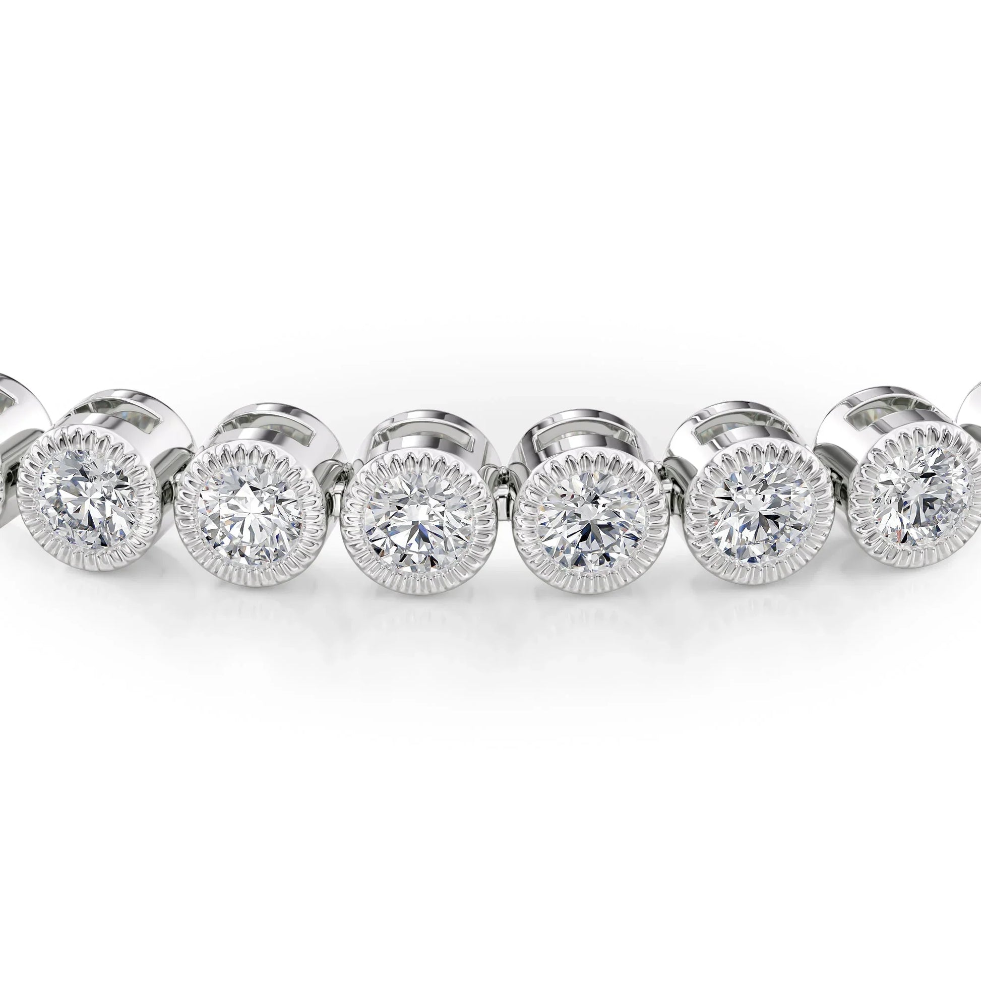 Round Lab Grown Diamond Beaded Bezel Tennis Bracelet, EF Color, VS Clarity, IGI Certified