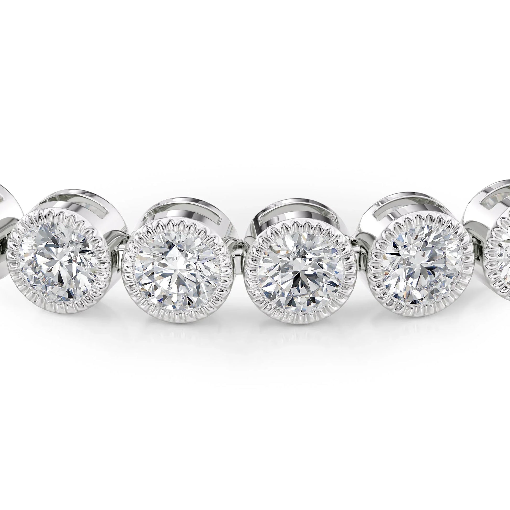 Round Lab Grown Diamond Beaded Bezel Tennis Bracelet, EF Color, VS Clarity, IGI Certified