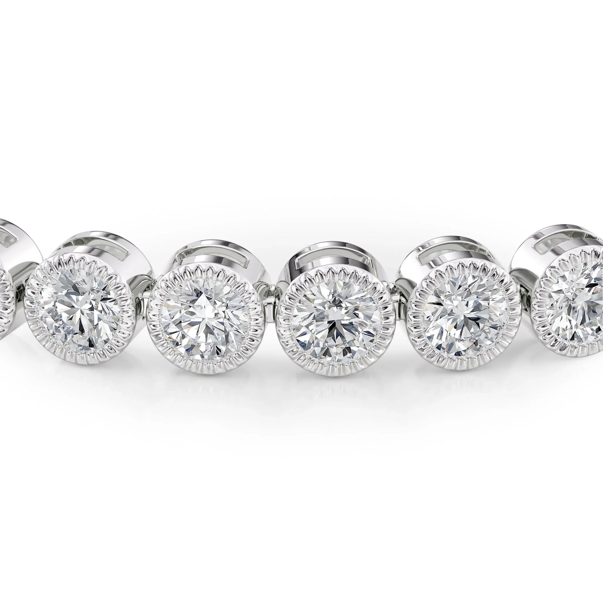 Round Lab Grown Diamond Beaded Bezel Tennis Bracelet, EF Color, VS Clarity, IGI Certified