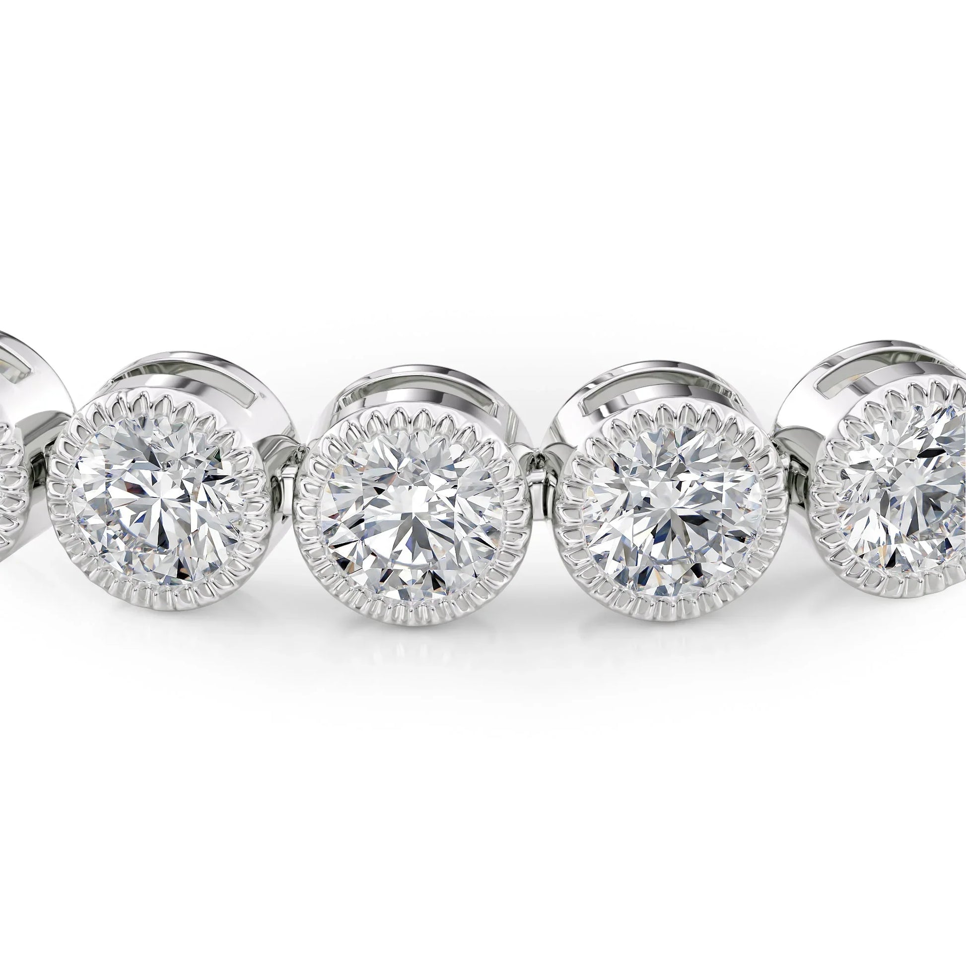 Round Lab Grown Diamond Beaded Bezel Tennis Bracelet, EF Color, VS Clarity, IGI Certified