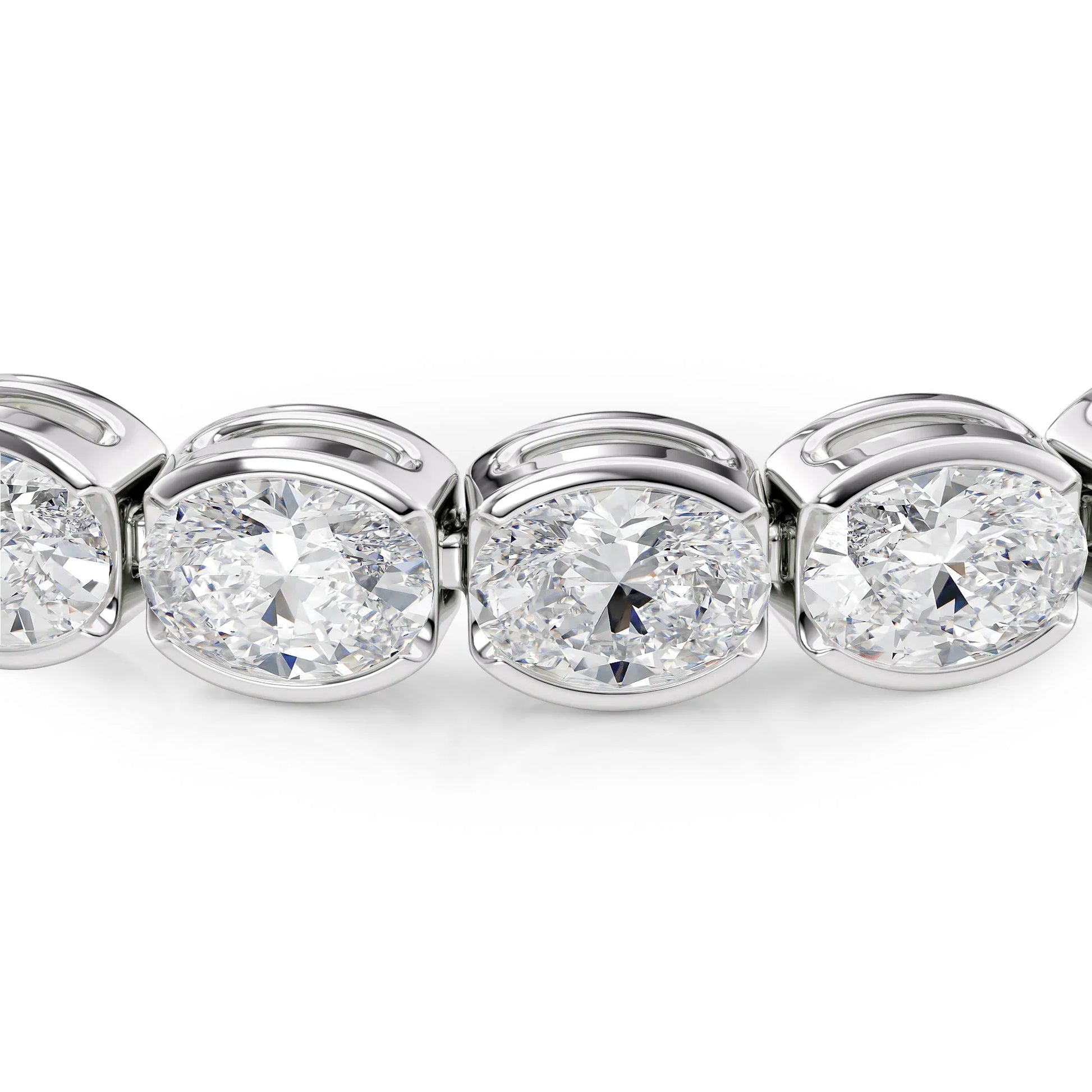 Oval Lab Grown Diamond East West Half Bezel Tennis Bracelet, EF Color, VS Clarity, IGI Certified