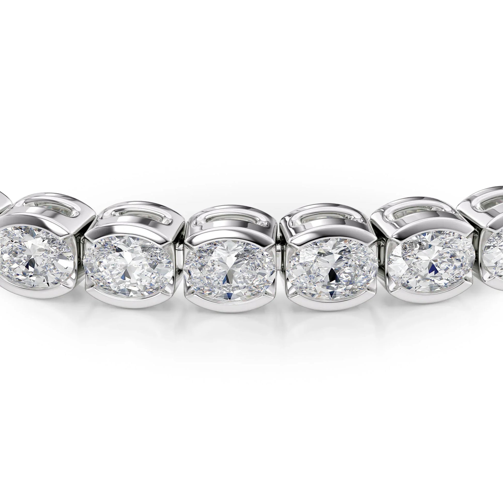 Oval Lab Grown Diamond East West Half Bezel Tennis Bracelet, EF Color, VS Clarity, IGI Certified