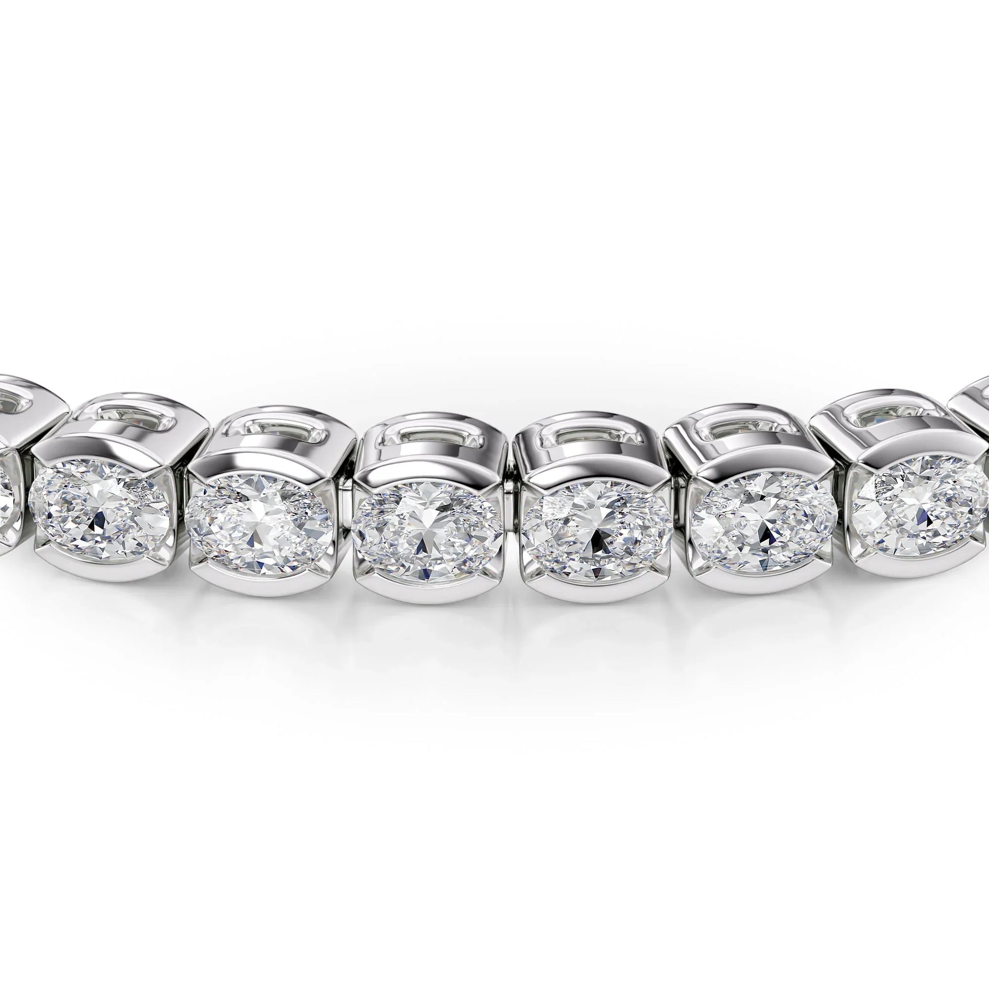 Oval Lab Grown Diamond East West Half Bezel Tennis Bracelet, EF Color, VS Clarity, IGI Certified