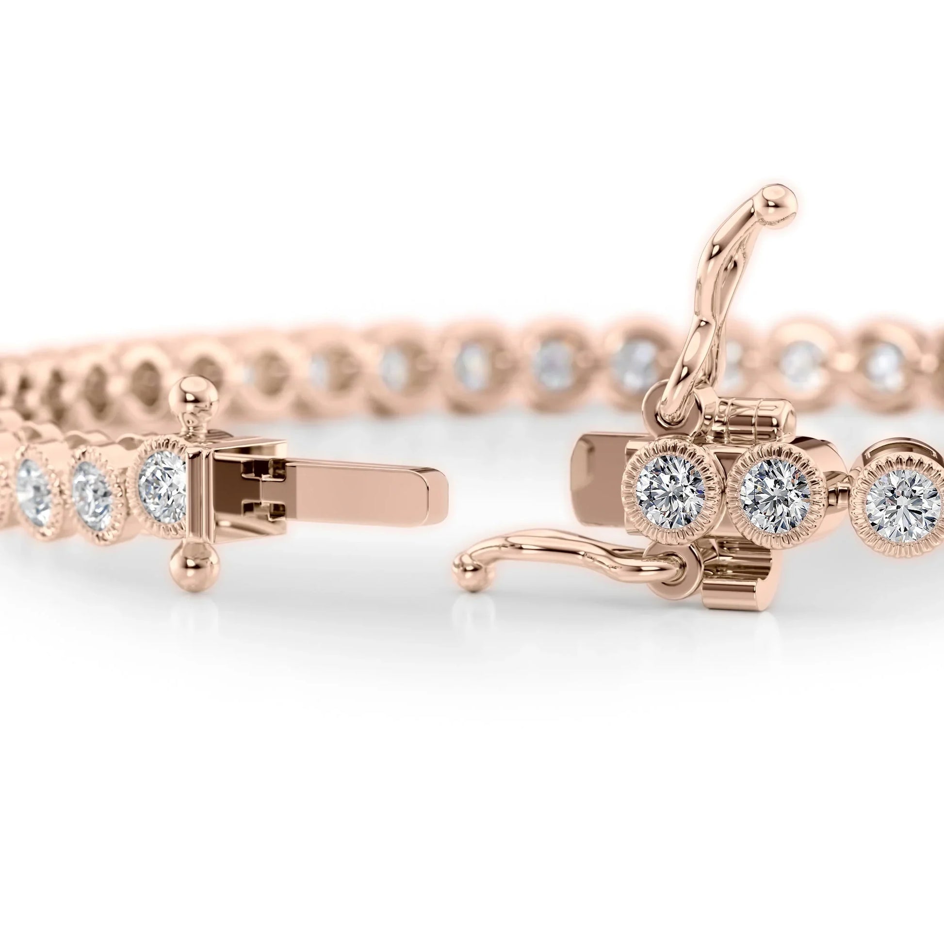 Round Lab Grown Diamond Beaded Bezel Tennis Bracelet, EF Color, VS Clarity, IGI Certified