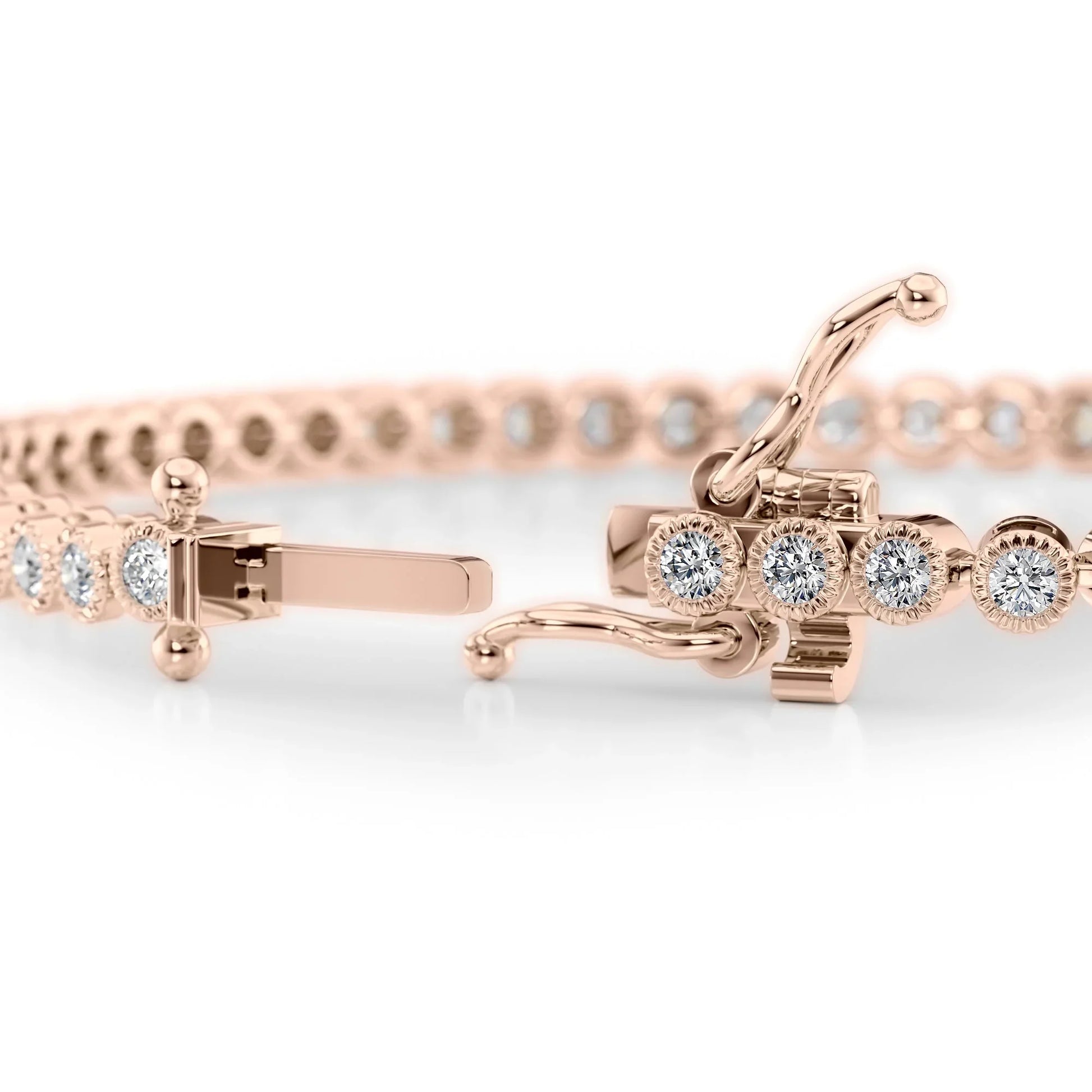 Round Lab Grown Diamond Beaded Bezel Tennis Bracelet, EF Color, VS Clarity, IGI Certified