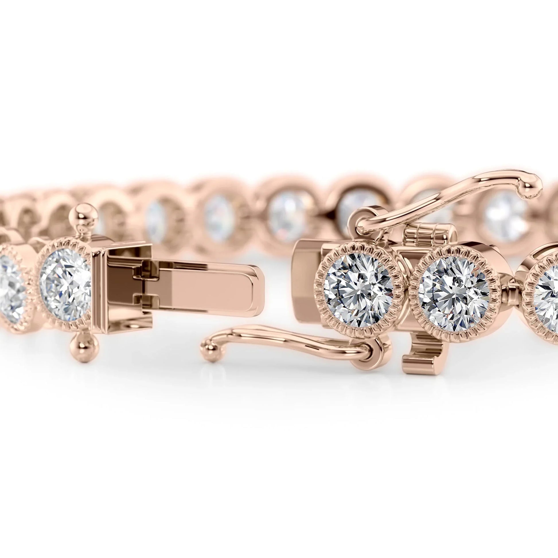 Round Lab Grown Diamond Beaded Bezel Tennis Bracelet, EF Color, VS Clarity, IGI Certified