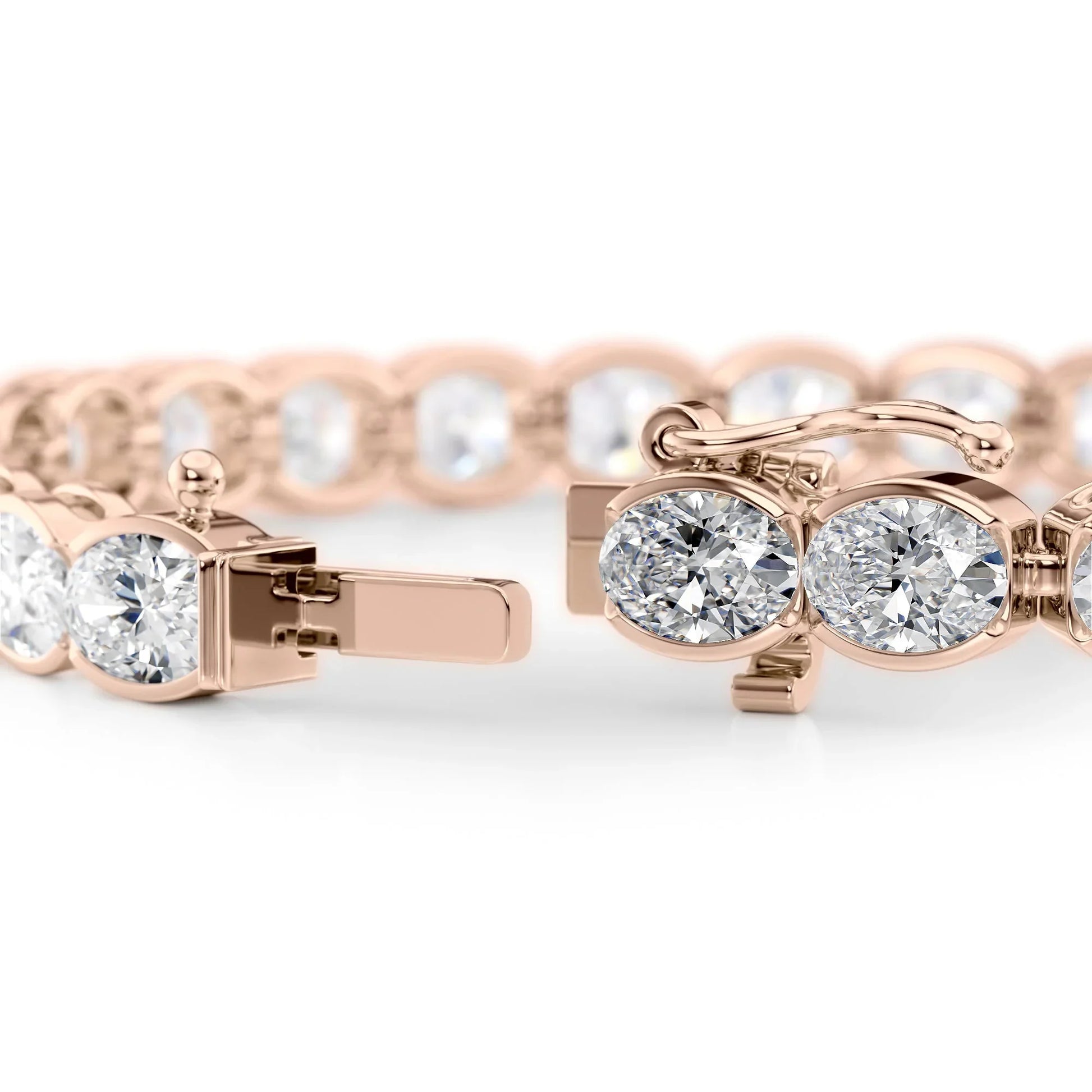 Oval Lab Grown Diamond East West Half Bezel Tennis Bracelet, EF Color, VS Clarity, IGI Certified