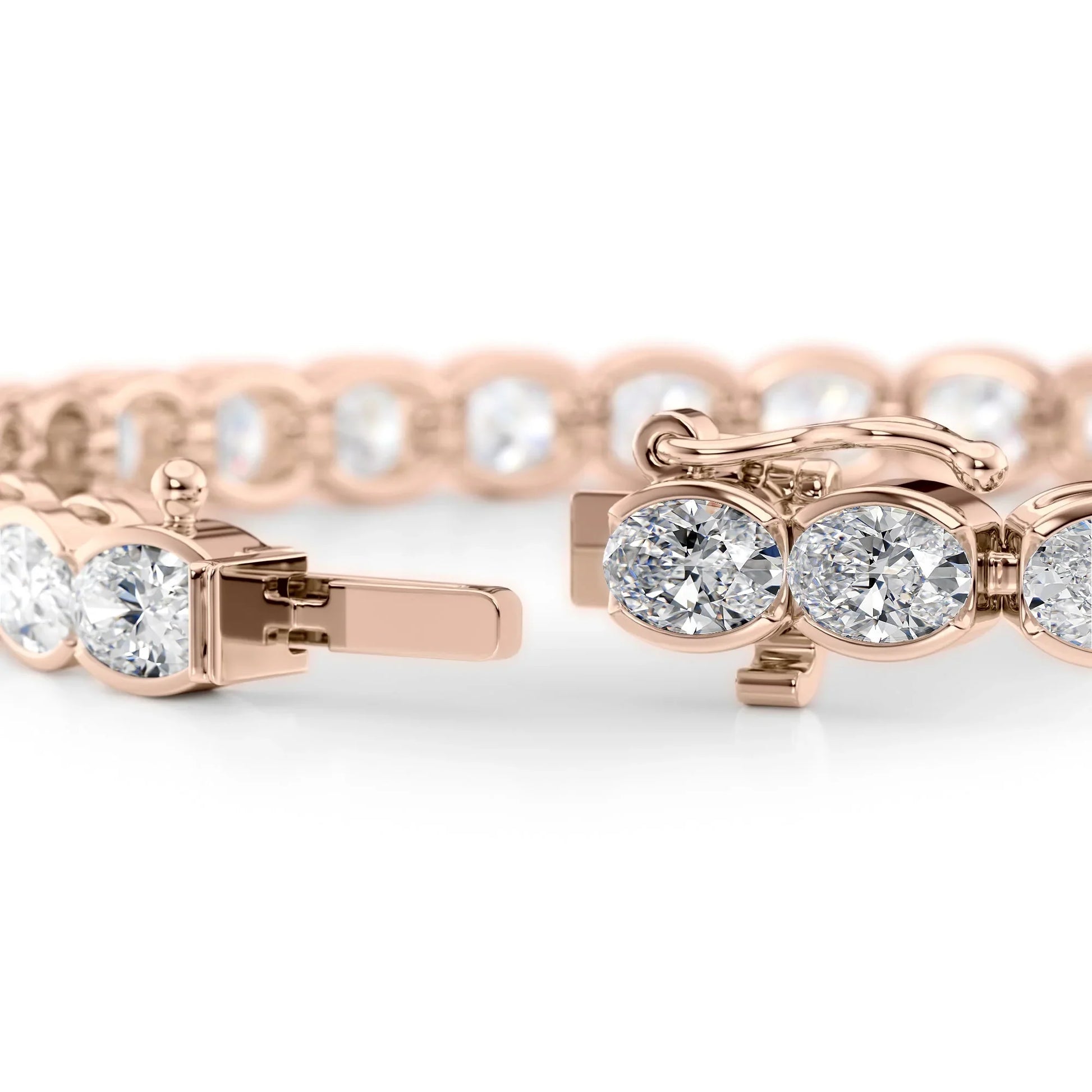 Oval Lab Grown Diamond East West Half Bezel Tennis Bracelet, EF Color, VS Clarity, IGI Certified