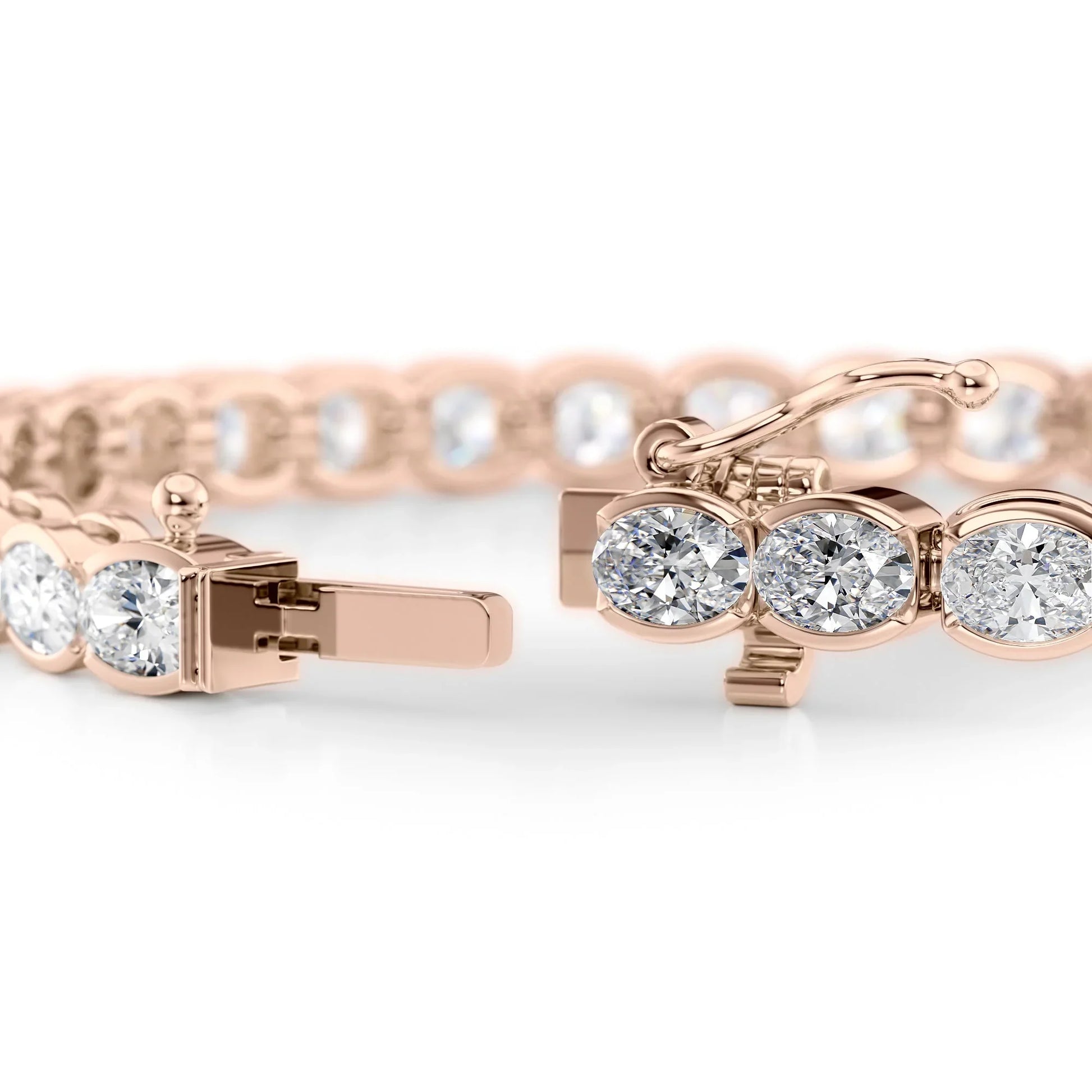 Oval Lab Grown Diamond East West Half Bezel Tennis Bracelet, EF Color, VS Clarity, IGI Certified