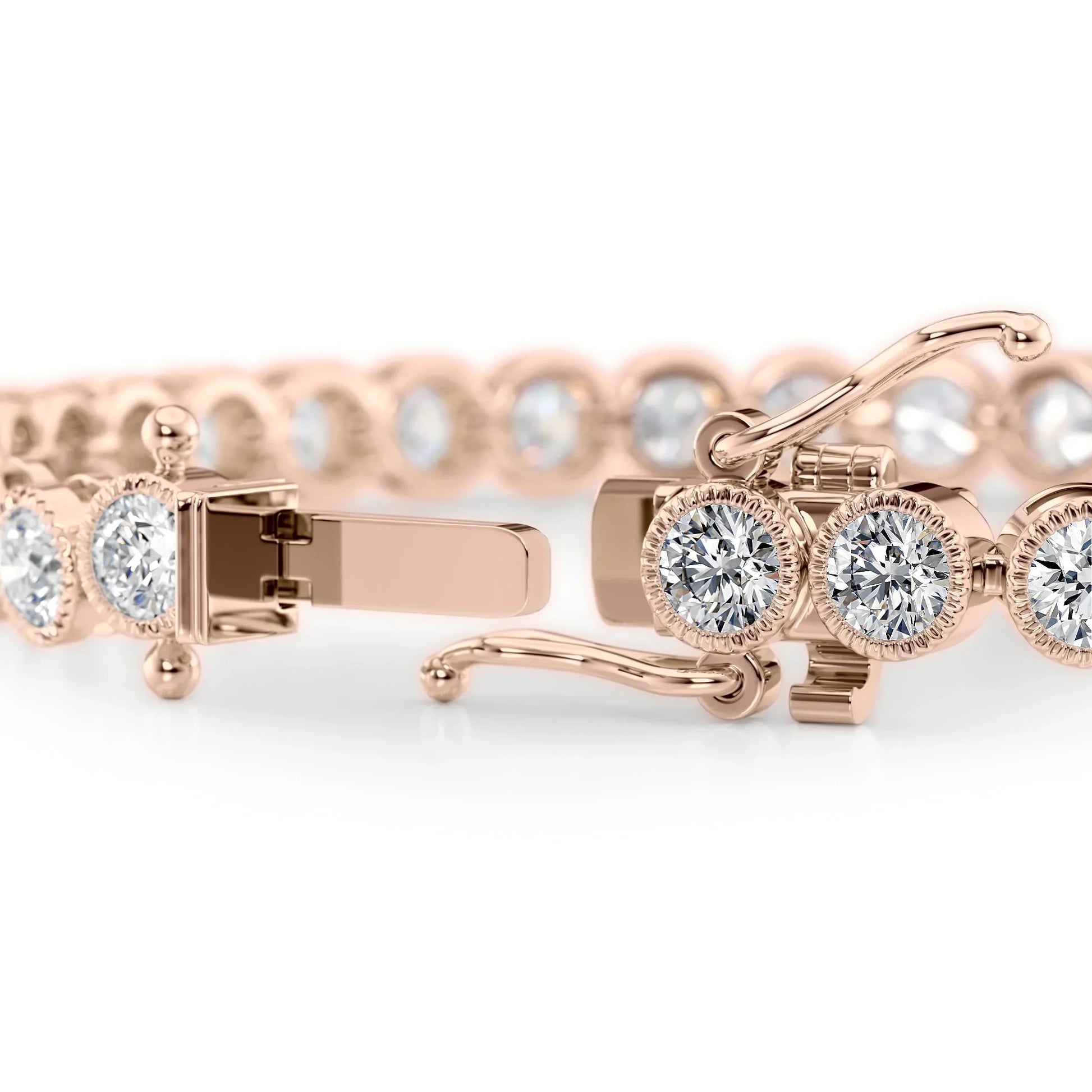 Round Lab Grown Diamond Beaded Bezel Tennis Bracelet, EF Color, VS Clarity, IGI Certified