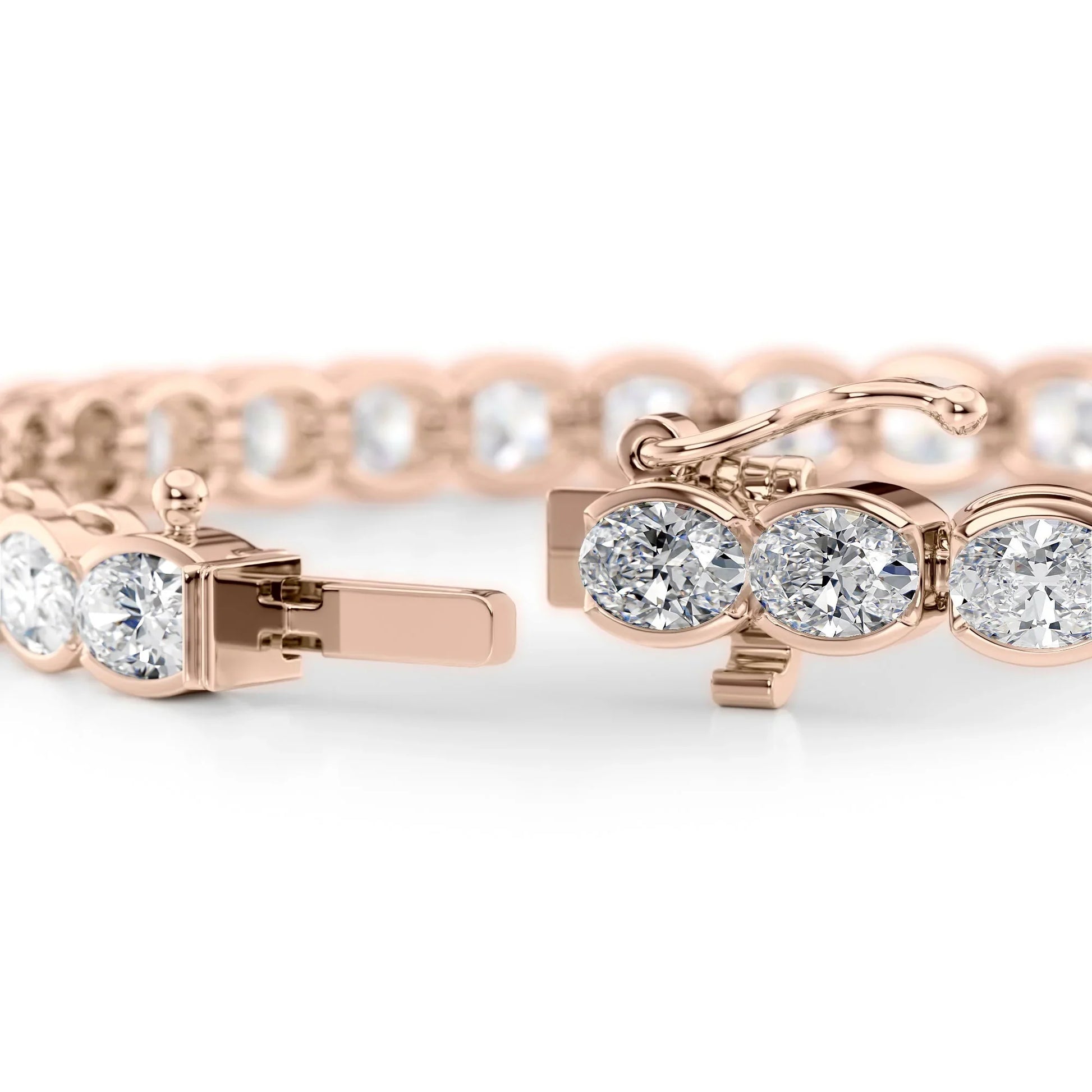 Oval Lab Grown Diamond East West Half Bezel Tennis Bracelet, EF Color, VS Clarity, IGI Certified