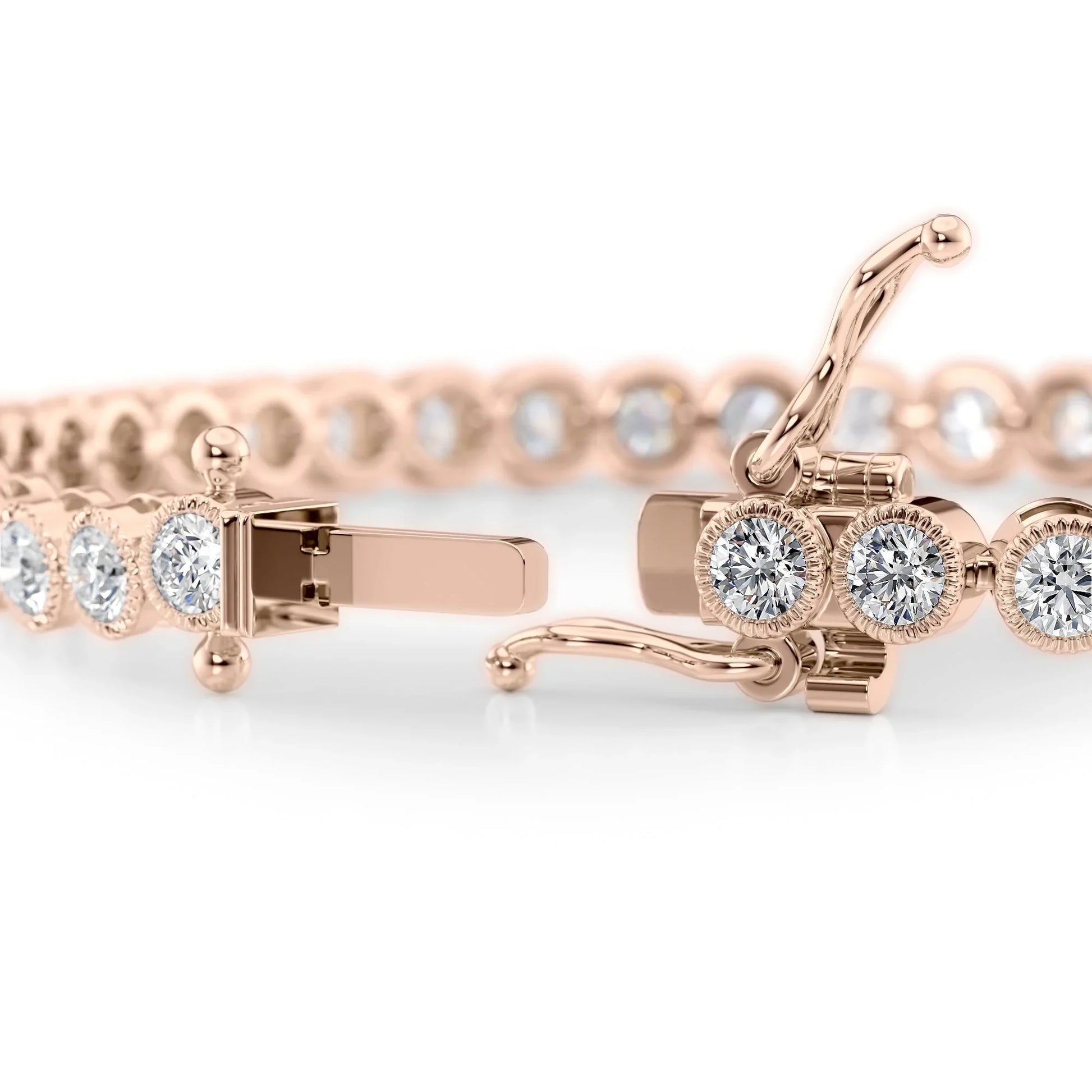 Round Lab Grown Diamond Beaded Bezel Tennis Bracelet, EF Color, VS Clarity, IGI Certified