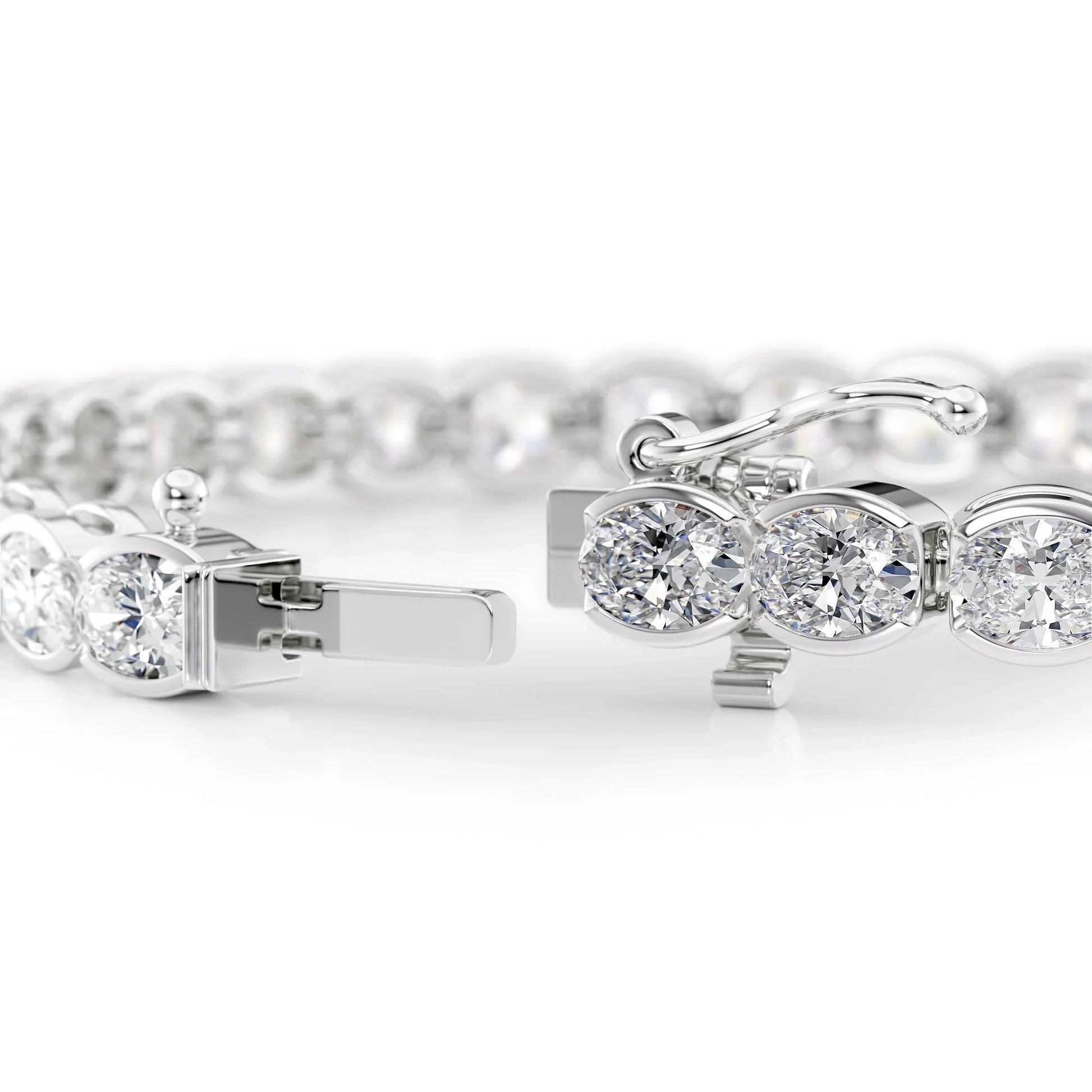 Oval Lab Grown Diamond East West Half Bezel Tennis Bracelet, EF Color, VS Clarity, IGI Certified