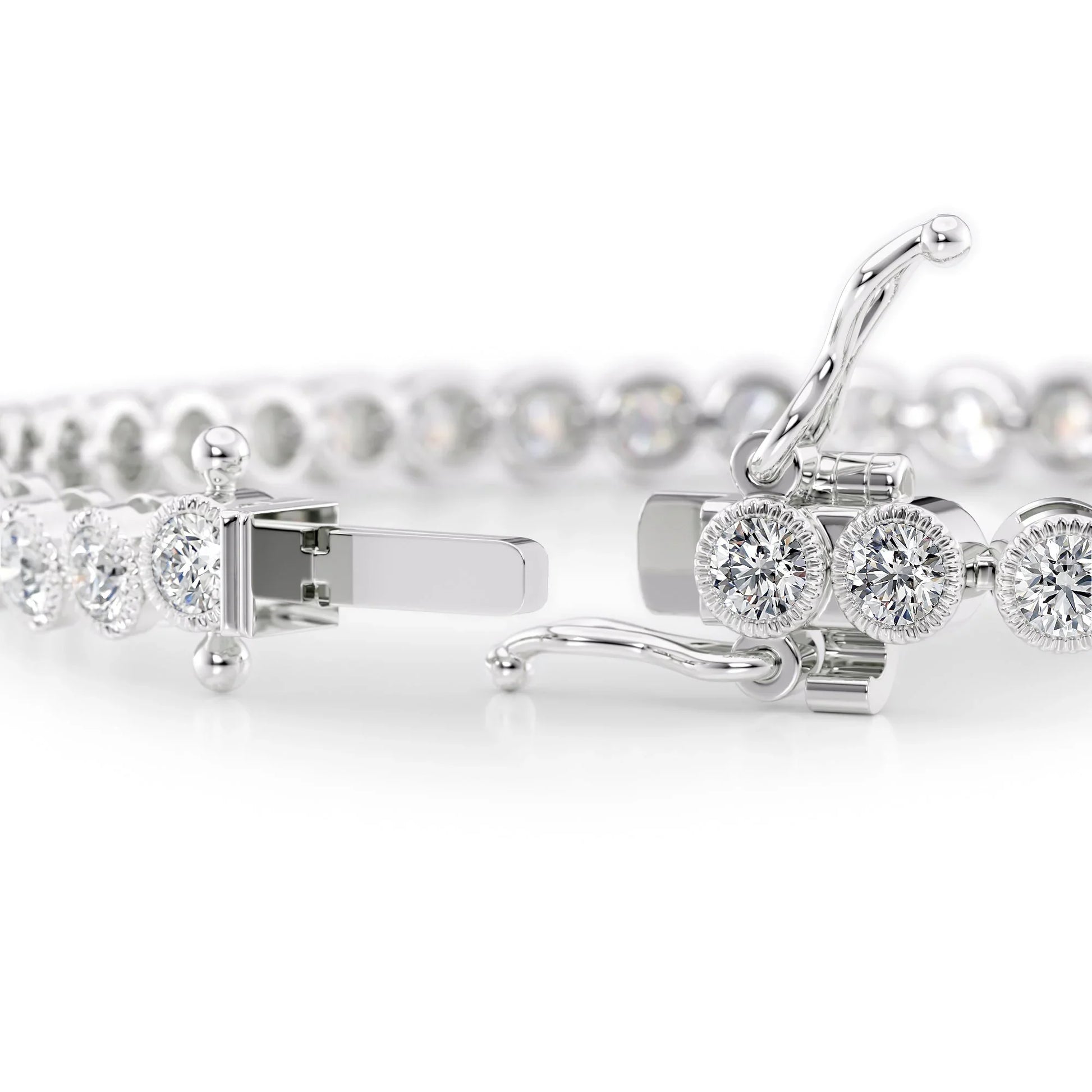 Round Lab Grown Diamond Beaded Bezel Tennis Bracelet, EF Color, VS Clarity, IGI Certified