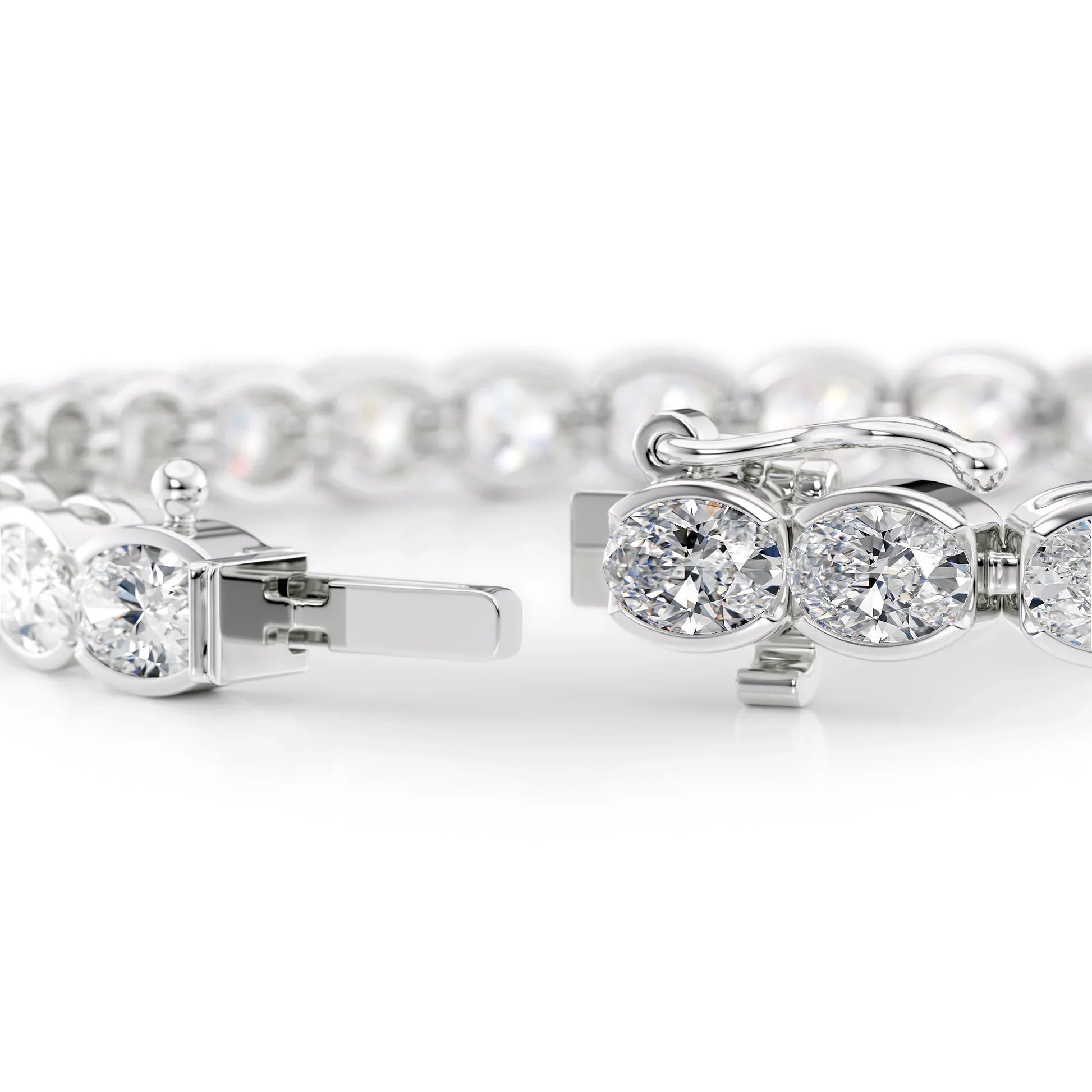 Oval Lab Grown Diamond East West Half Bezel Tennis Bracelet, EF Color, VS Clarity, IGI Certified